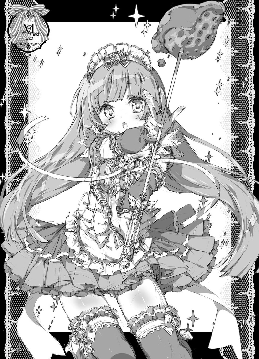 dress, houjou_sophie, kamiya_maneki, monochrome, pretty_series, pripara, sketch, thighhighs