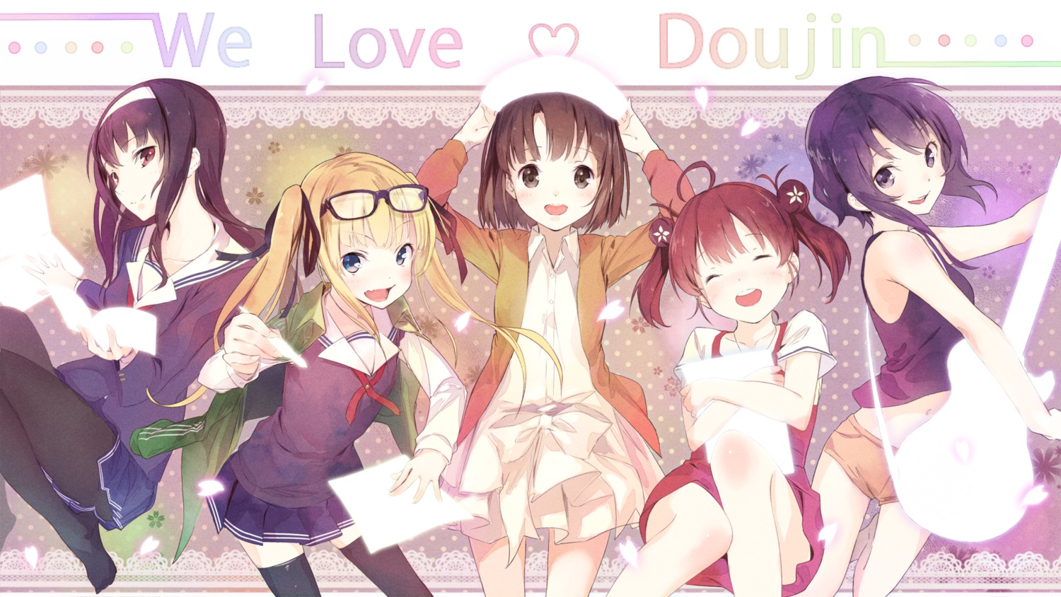 dress, guitar, hashima_izumi, hyoudou_michiru, kasumigaoka_utaha, katou_megumi, megane, pantyhose