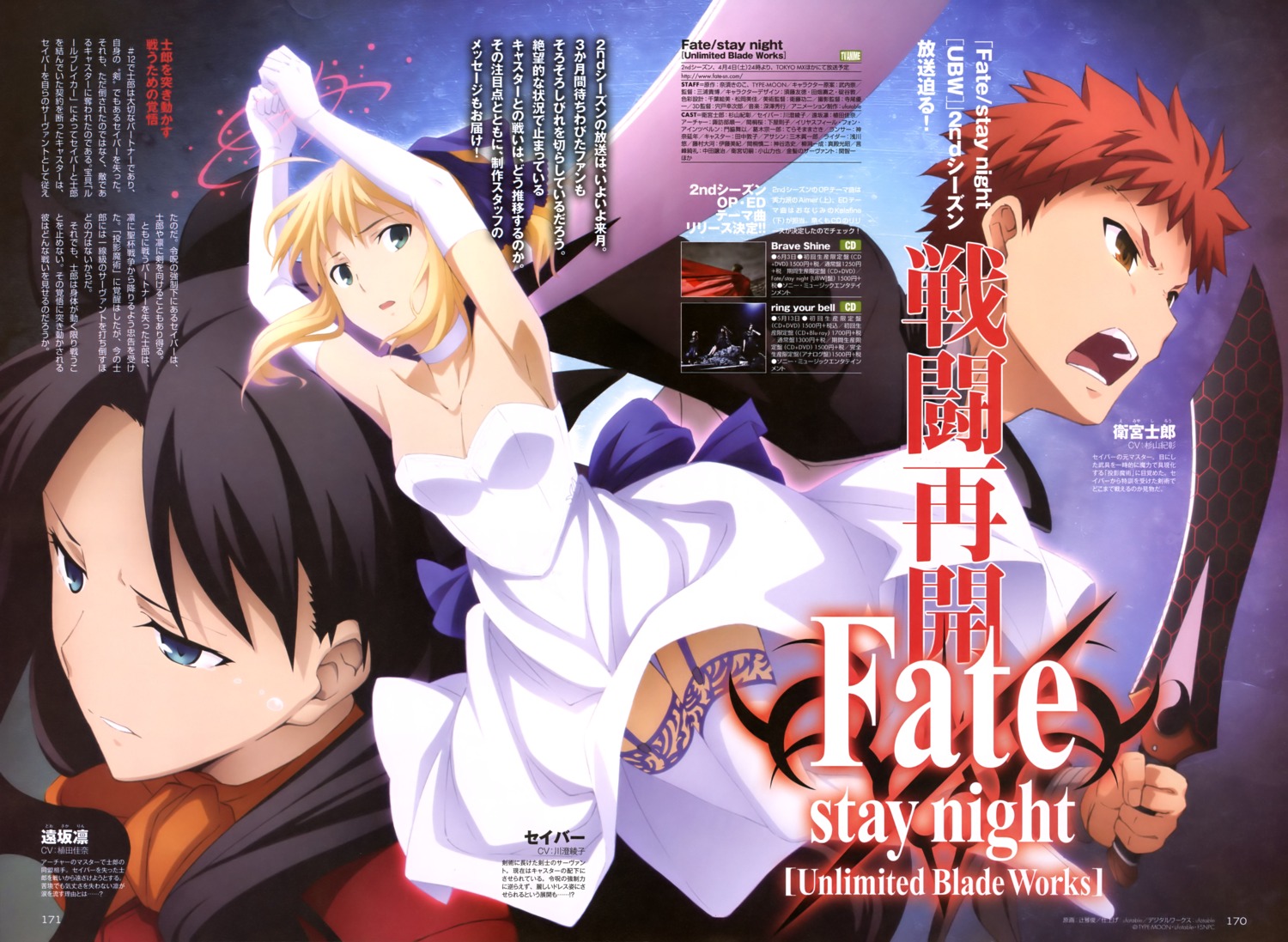 artoria_pendragon_(fate), cleavage, dress, emiya_shirou, fate/stay_night, stockings, thighhighs, toosaka_rin