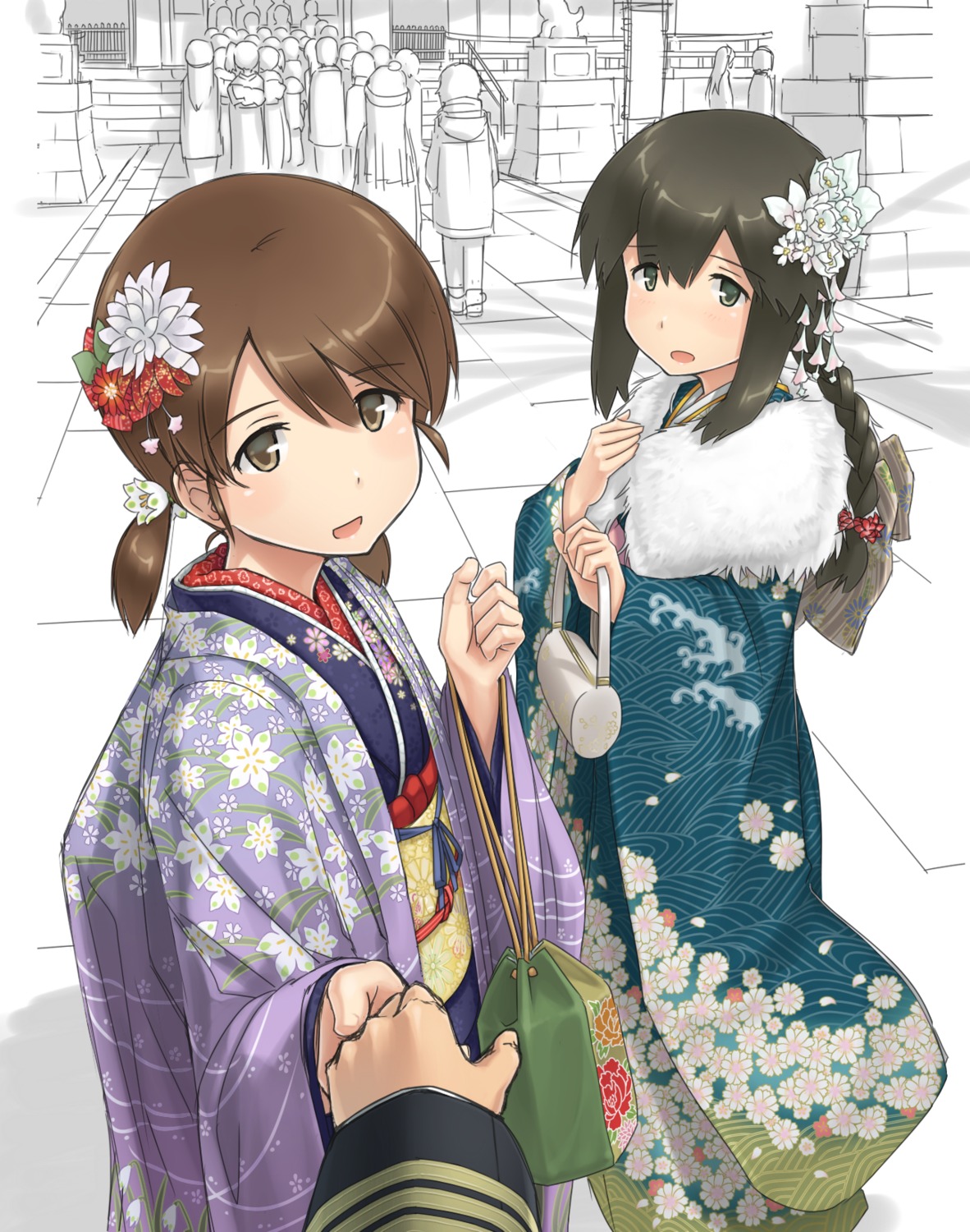 hayashi_naoji, isonami_(kancolle), kantai_collection, kimono, shirayuki_(kancolle)