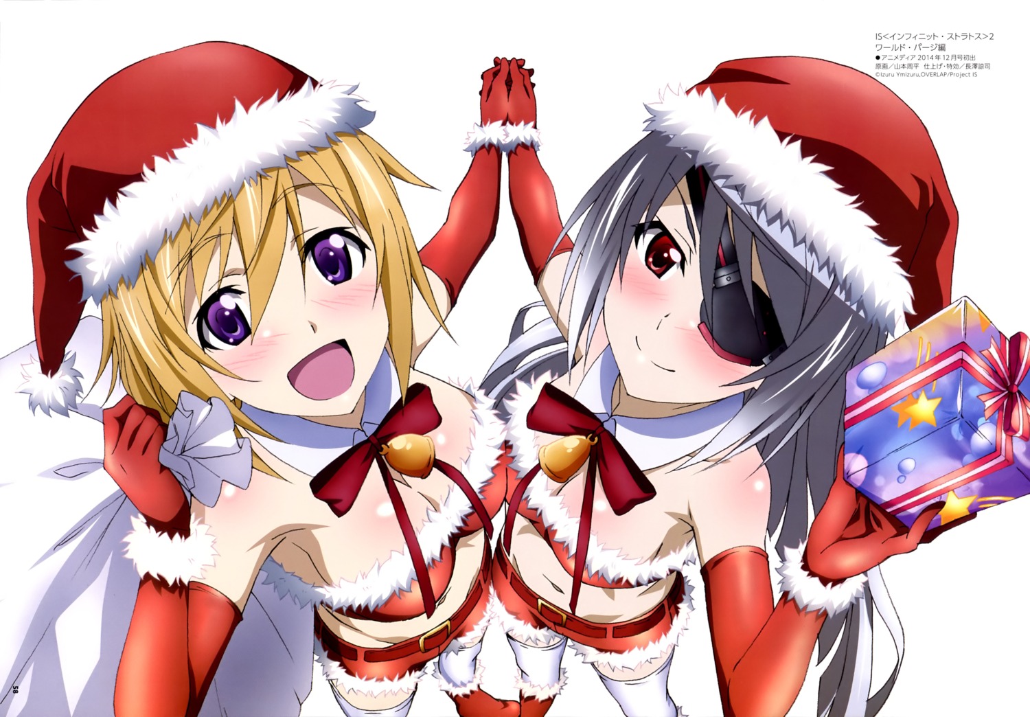 bikini_top, charlotte_dunois, christmas, cleavage, eyepatch, infinite_stratos, laura_bodewig, swimsuits, thighhighs, yamamoto_shuuhei