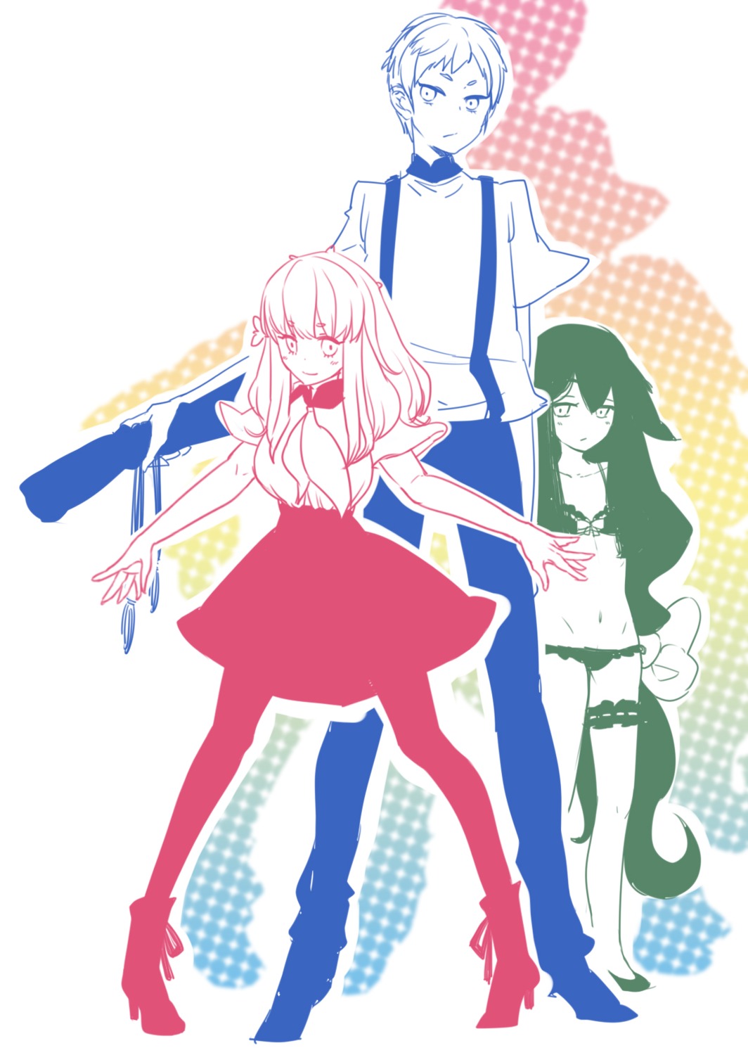 bra, garter, gatchaman_crowds, heels, ichinose_hajime, mkiiiiii, pantsu, pantyhose