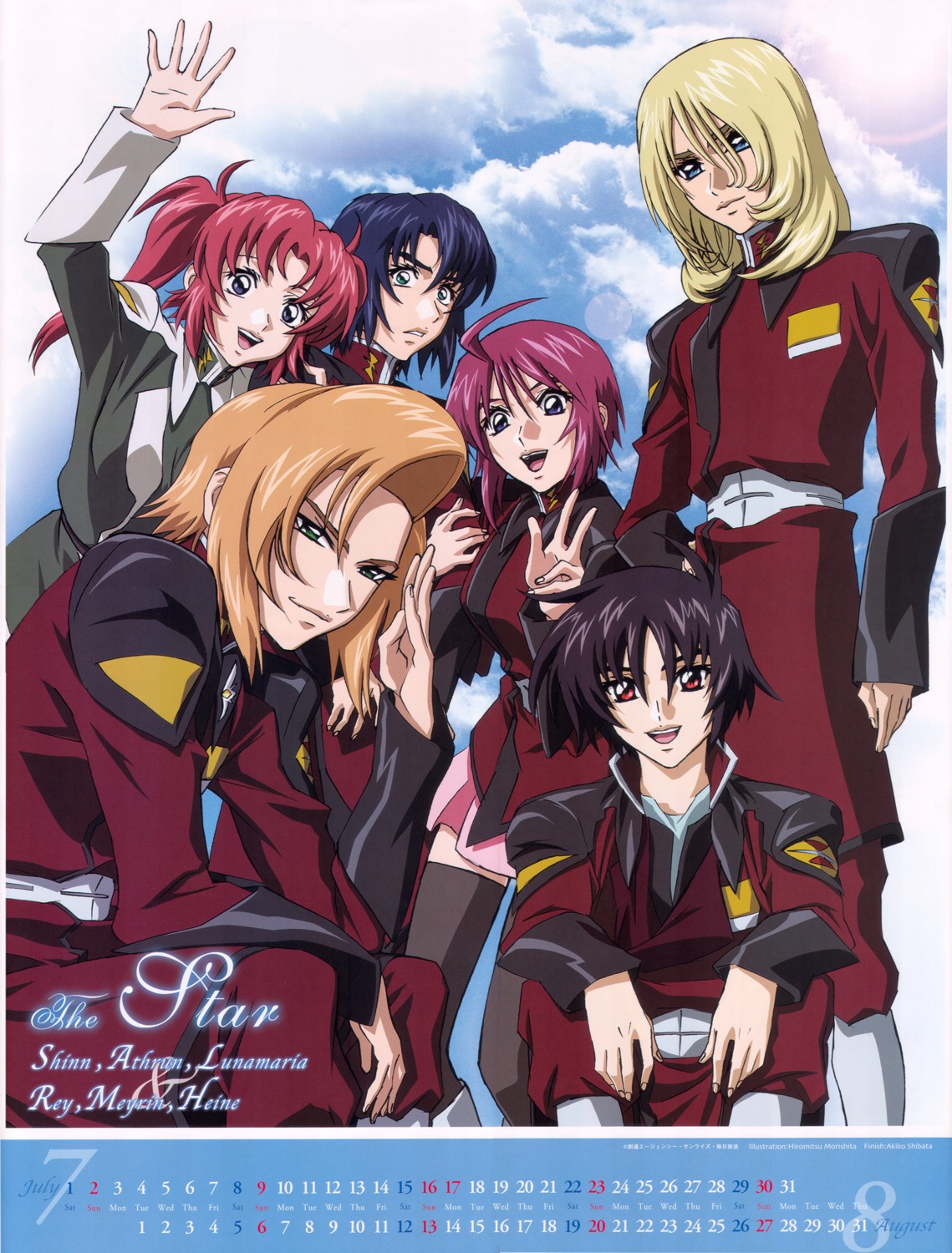 athrun_zala, calendar, gundam, gundam_seed, gundam_seed_destiny, heine_westenfluss, lunamaria_hawke, meyrin_hawke, morishita_hiromitsu, rey_za_burrel, shinn_asuka, uniform