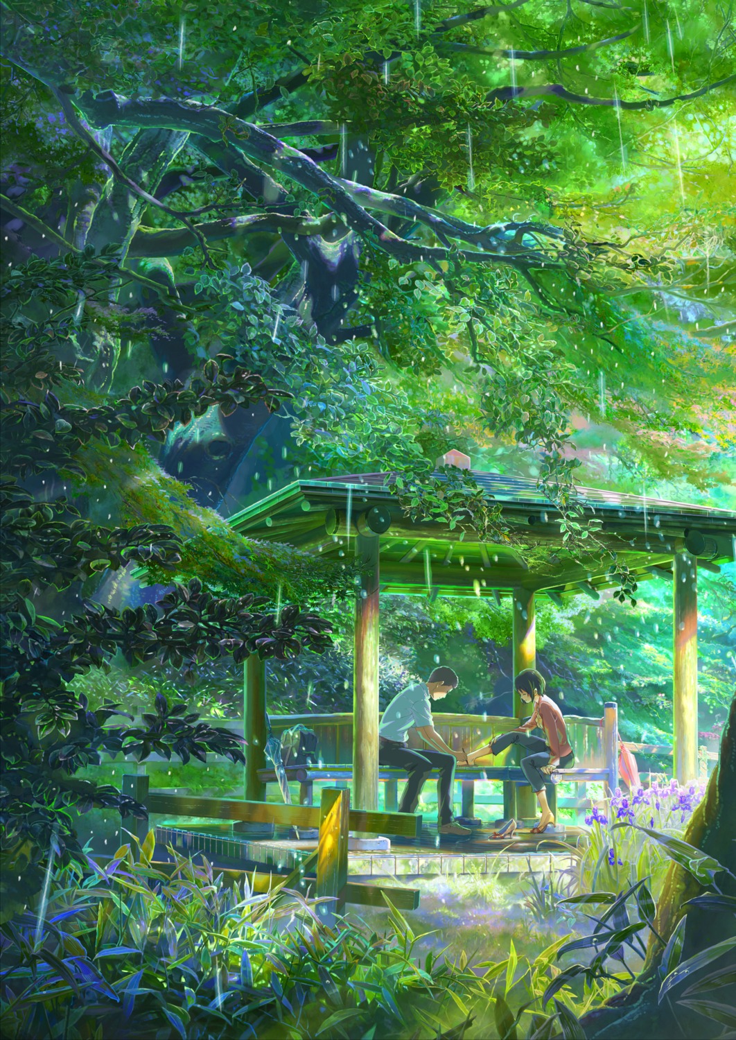 heels, koto_no_ha_no_niwa, landscape, shinkai_makoto, shinomiya_yoshitoshi