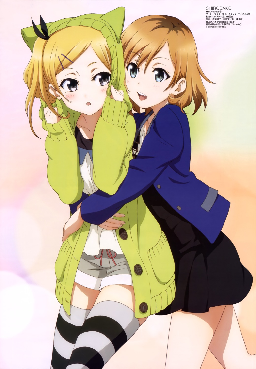 dress, miyamori_aoi, satou_youko, shirobako, thighhighs, yano_erika