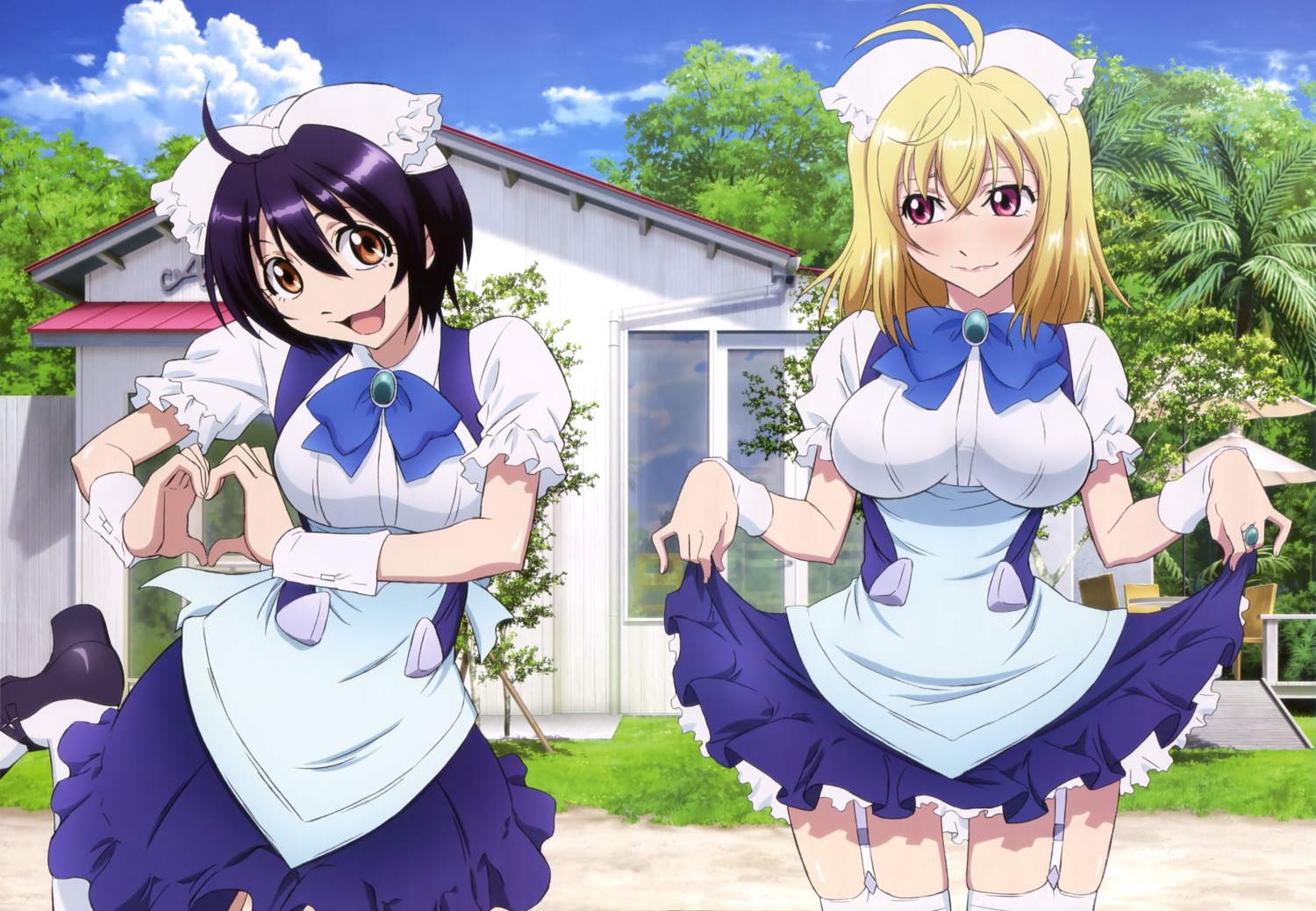 angelise_ikaruga_misurugi, cross_ange, heels, maid, oginome_momoka, skirt_lift, stockings, thighhighs