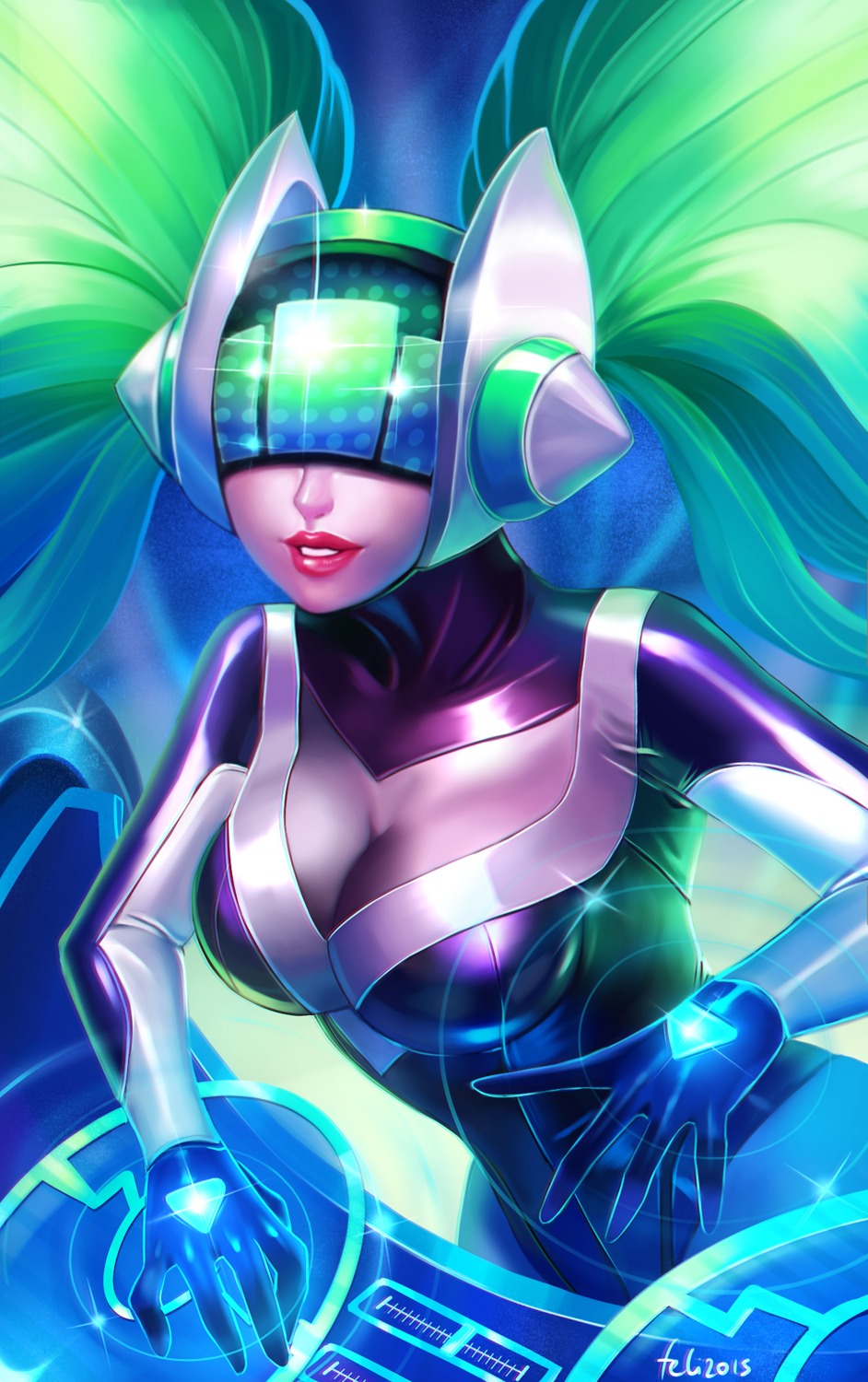 bodysuit, cleavage, felicia-val, league_of_legends, sona_buvelle
