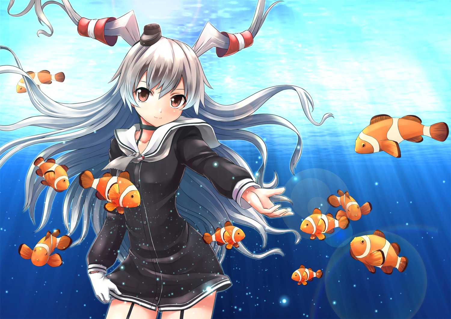 amatsukaze_(kancolle), kantai_collection, lakuhito, seifuku, stockings, thighhighs