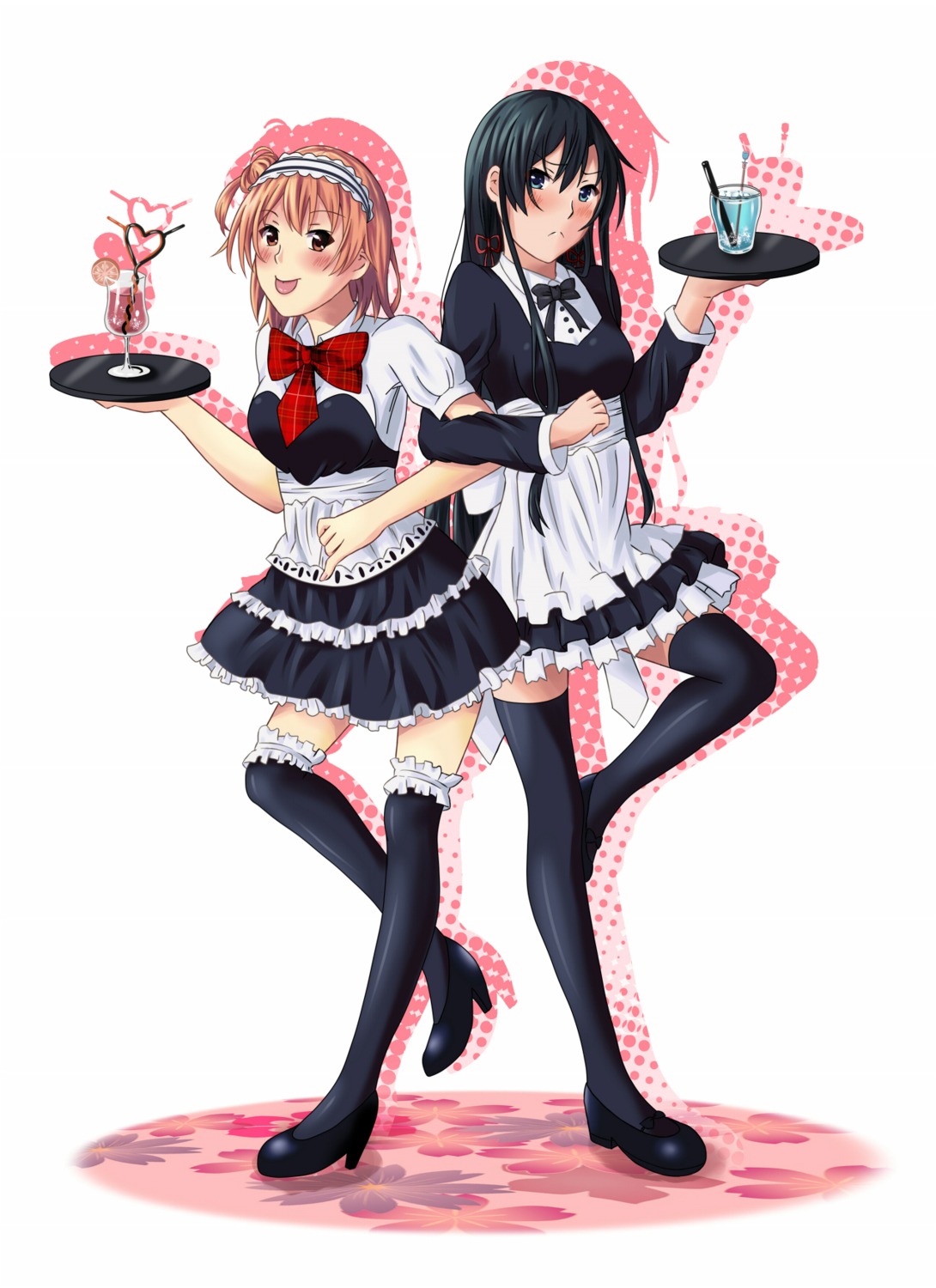 heels, thighhighs, waitress, yahari_ore_no_seishun_lovecome_wa_machigatteiru., yuigahama_yui, yukinoshita_yukino, zaregotodukainodesi