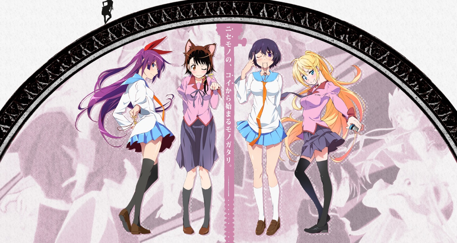 animal_ears, hanekawa_tsubasa, kirisaki_chitoge, megane, monogatari_(series), nisekoi, onodera_kosaki, seifuku