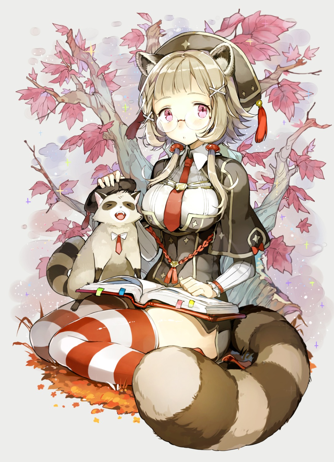 animal_ears, cocorip, megane, seifuku, tail, thighhighs