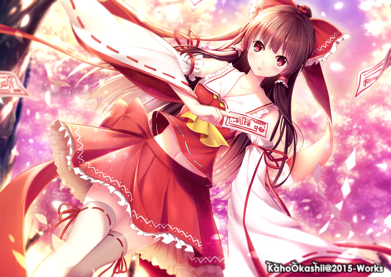 hakurei_reimu, kaho_okashii, thighhighs, touhou