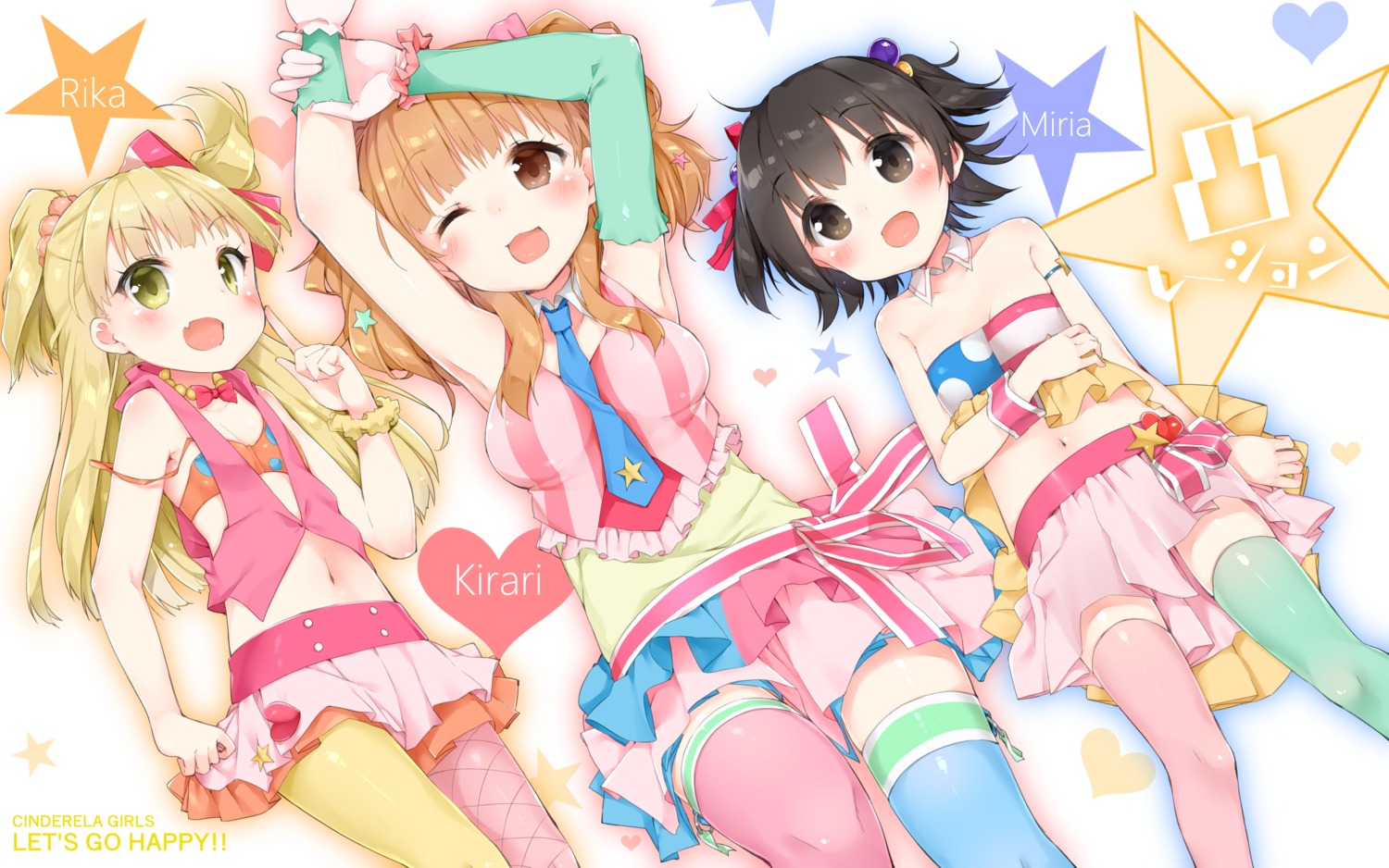 akagi_miria, cleavage, jougasaki_rika, moroboshi_kirari, the_idolm@ster, the_idolm@ster_cinderella_girls, the_idolm@ster_cinderella_girls_u149, thighhighs, tousaki_shiina, wallpaper