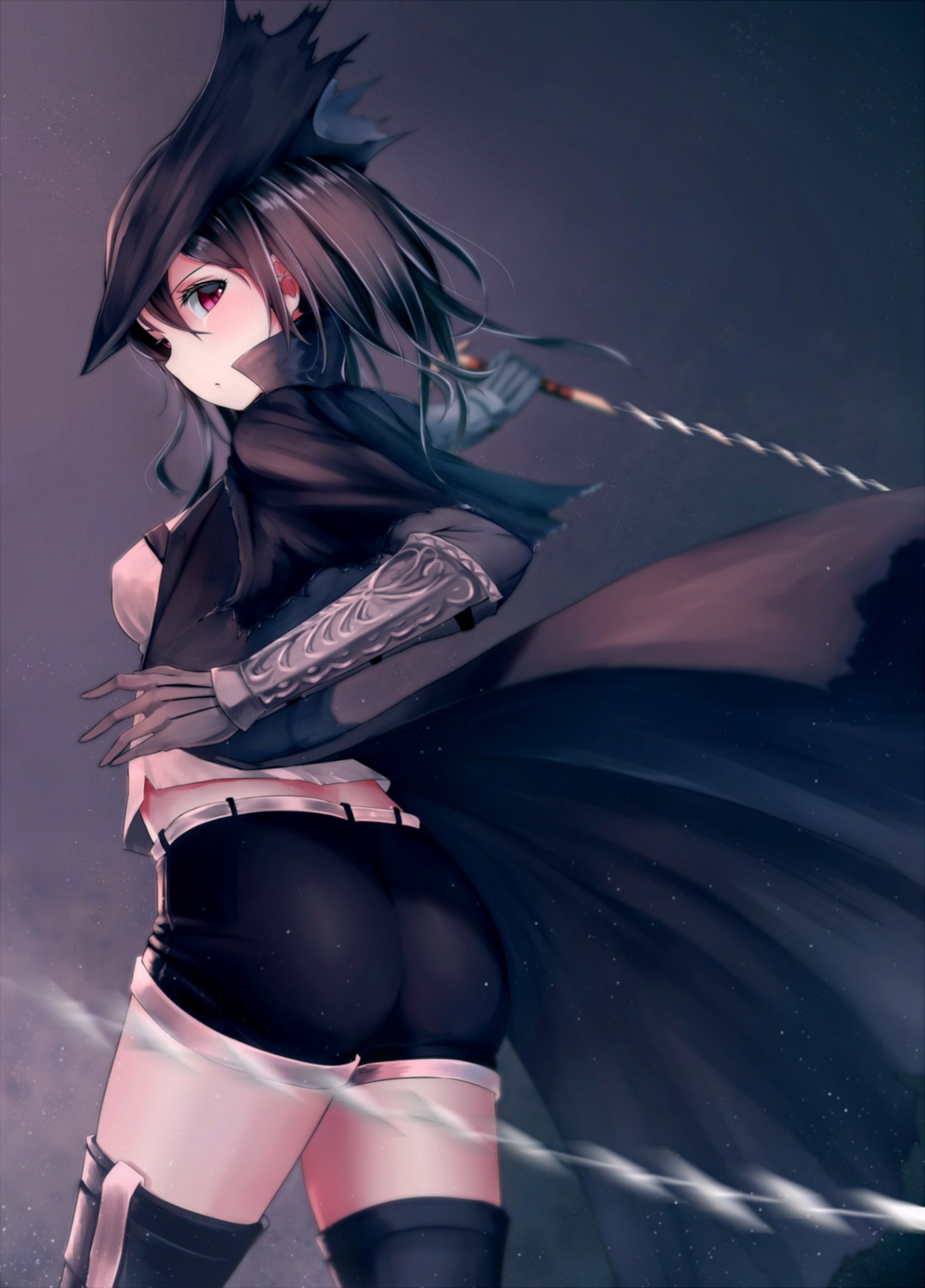 armor, ass, bloodborne, erect_nipples, karibito, shijiu_(adamhutt), thighhighs, weapon