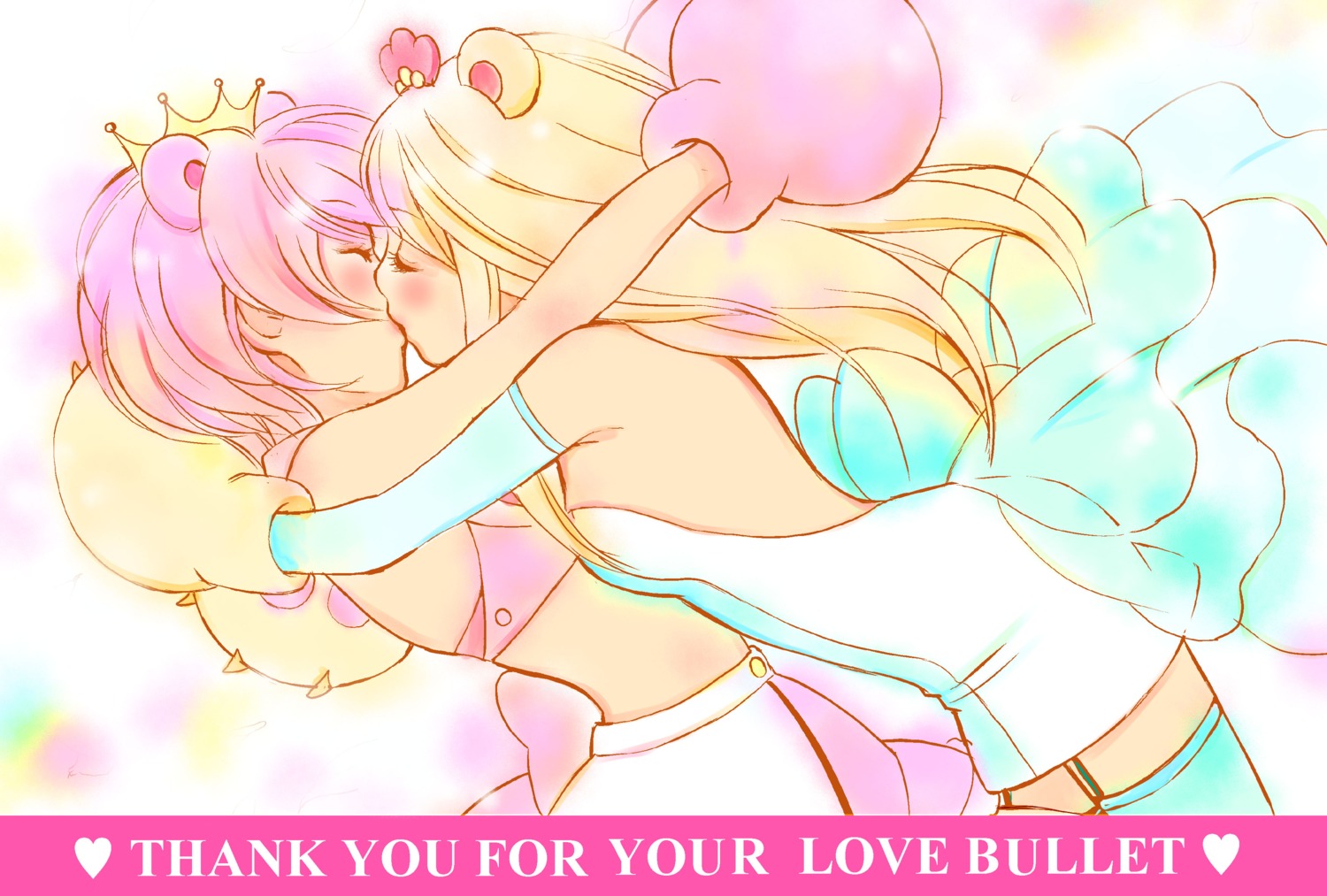 animal_ears, dress, morishima_akiko, no_bra, stockings, thighhighs, tsubaki_kureha, yuri