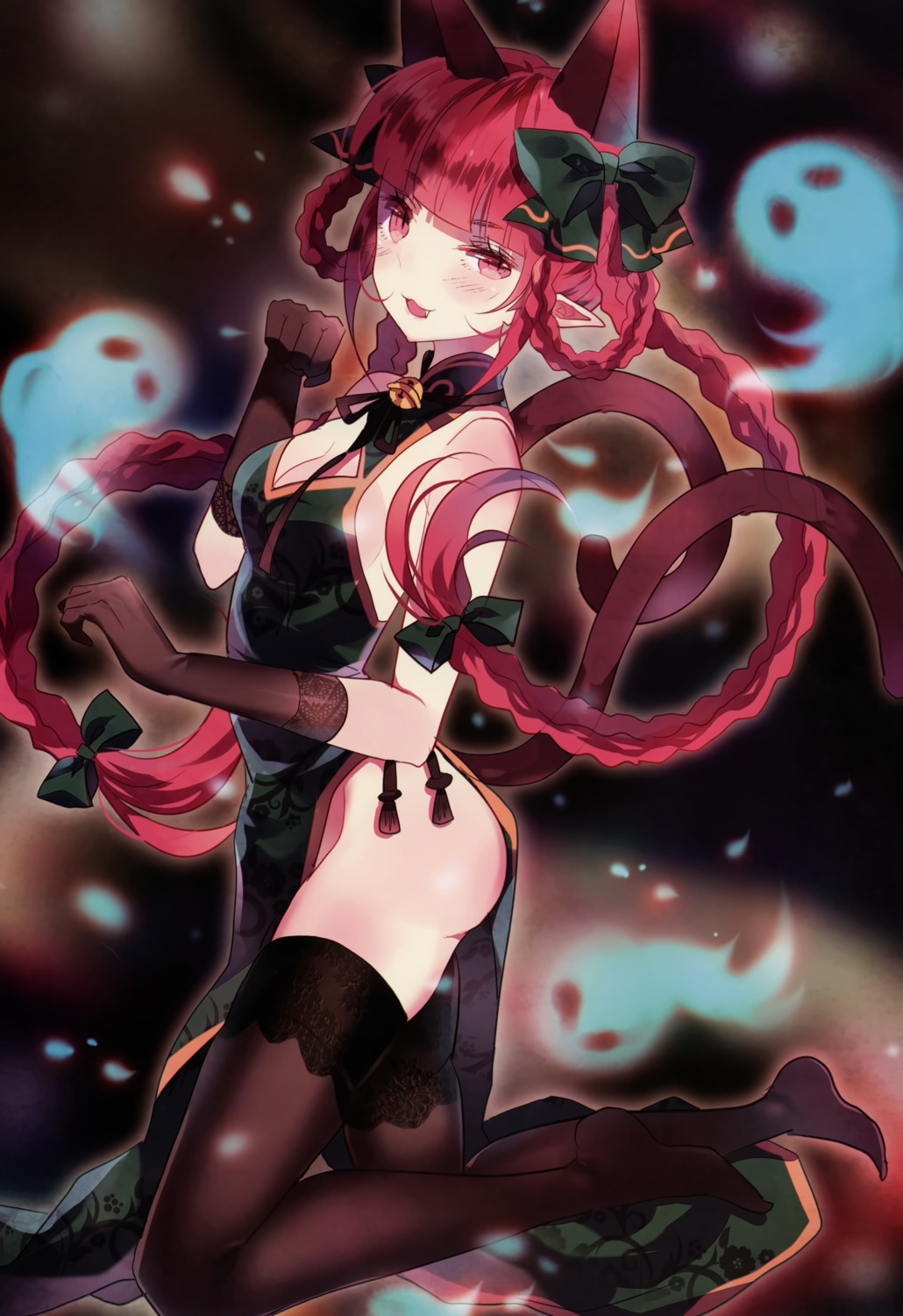 animal_ears, ass, chinadress, cleavage, domotolain, kaenbyou_rin, nekomimi, no_bra