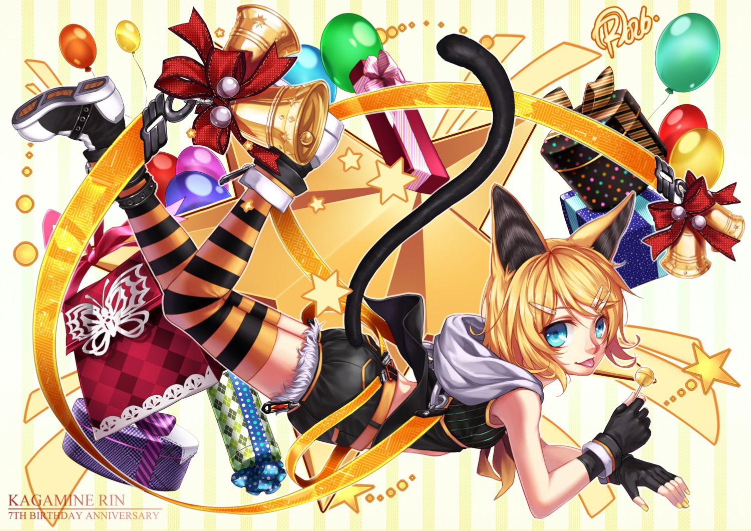 animal_ears, curry_bowl, kagamine_rin, nekomimi, tail, thighhighs, vocaloid