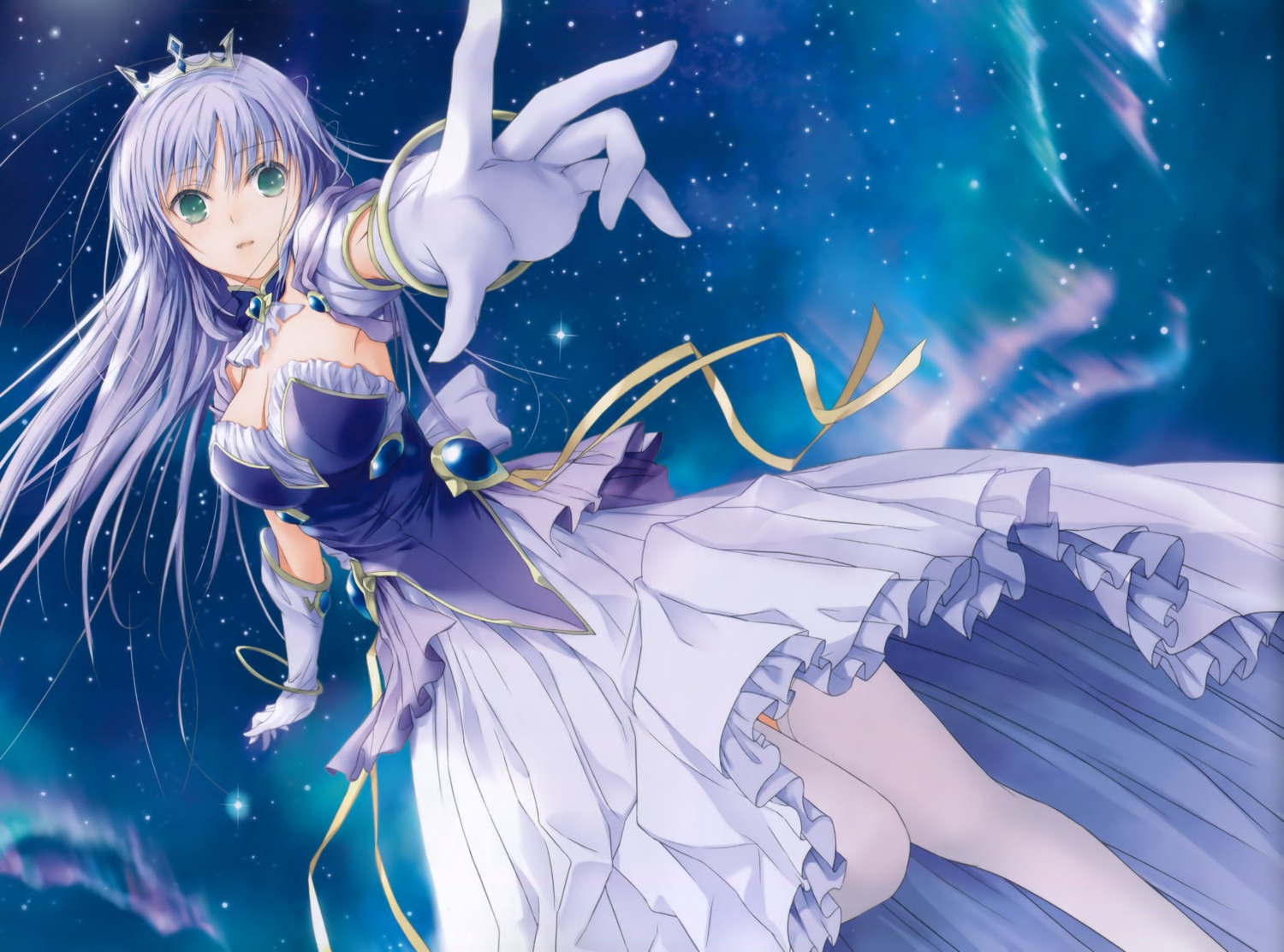 august, cleavage, dress, feena_fam_earthlight, fixed, fuyuno_haruaki, thighhighs, yoake_mae_yori_ruriiro_na