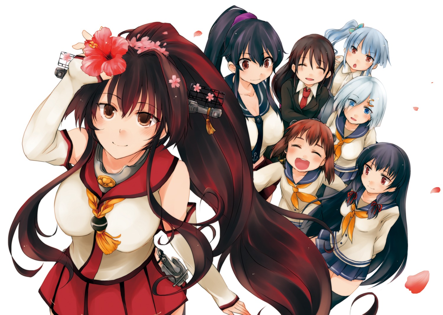 hatsukaze_(kancolle), hatsushimo_(kancolle), isokaze_(kancolle), kantai_collection, kasumi_(kancolle), pantyhose, seifuku, suna_kiririto, thighhighs, yahagi_(kancolle), yamato_(kancolle), yukikaze_(kancolle)