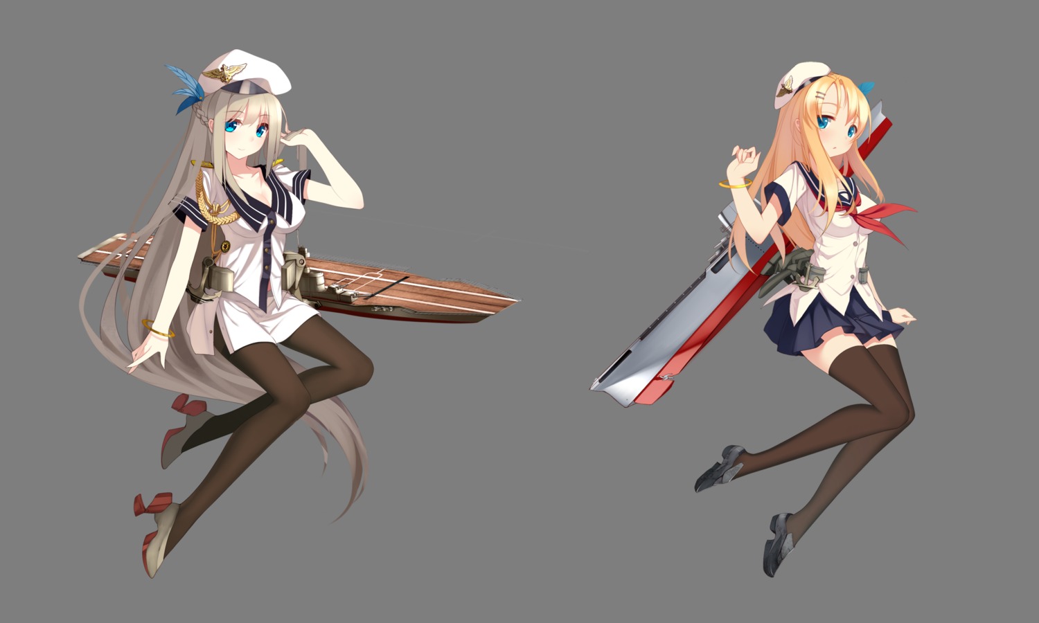 cleavage, heels, lexington_(zhanjianshaonv), pantyhose, saratoga_(zhanjianshaonv), seifuku, suisai., thighhighs