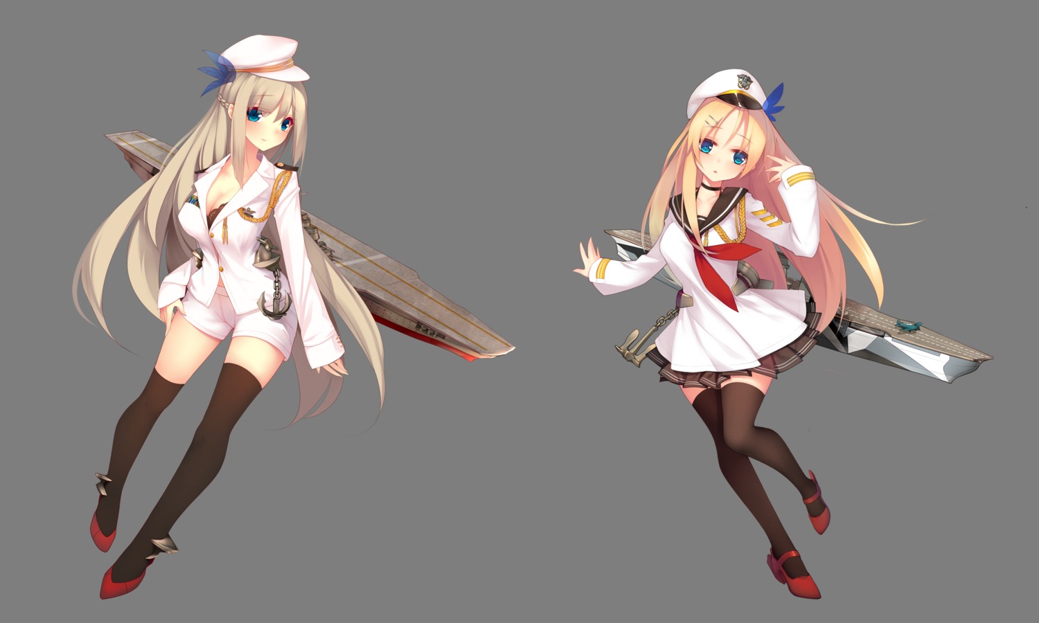bra, cleavage, heels, lexington_(zhanjianshaonv), saratoga_(zhanjianshaonv), seifuku, suisai., thighhighs