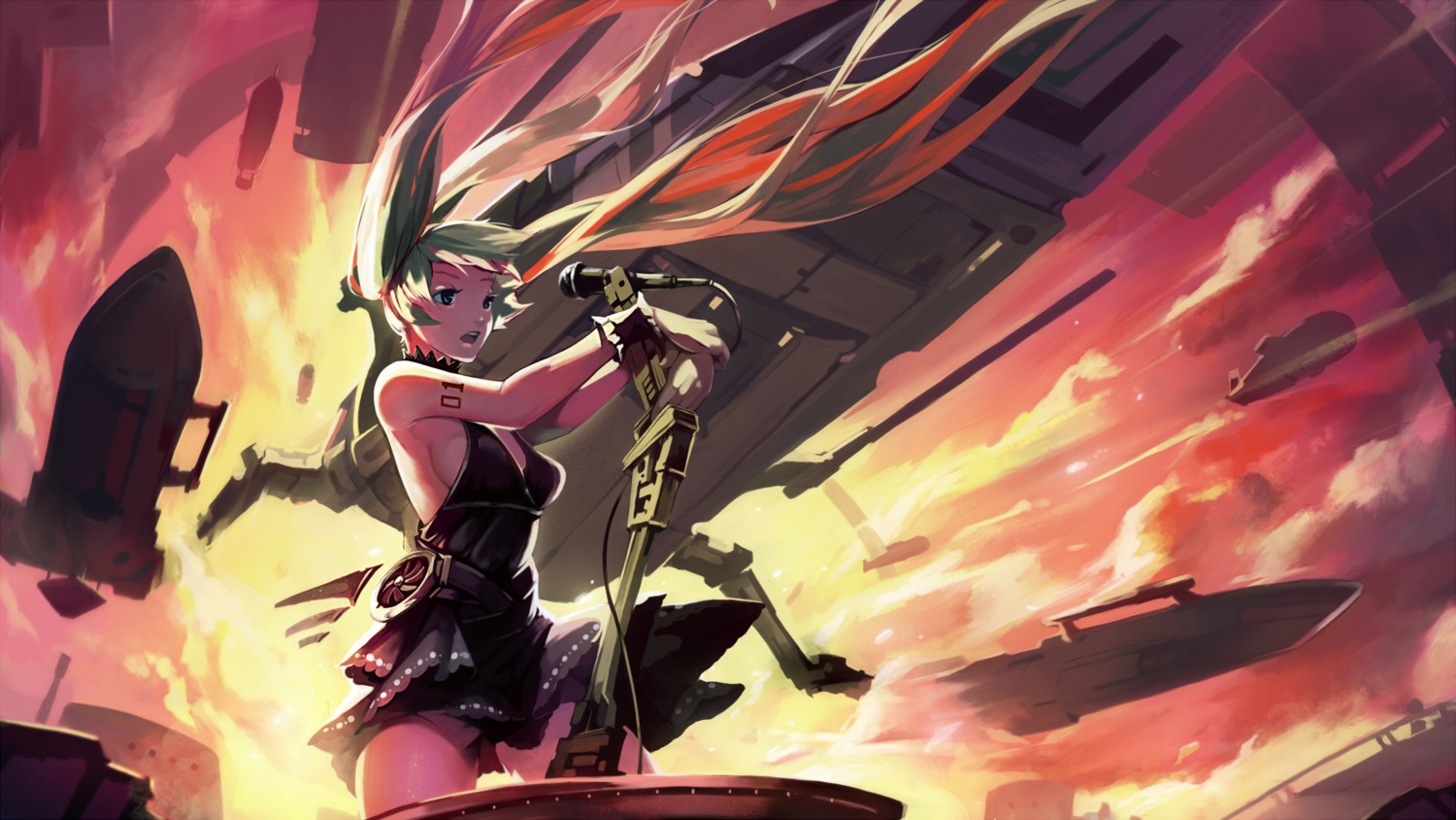 cleavage, dress, hatsune_miku, iorlvm, no_bra, tattoo, vocaloid