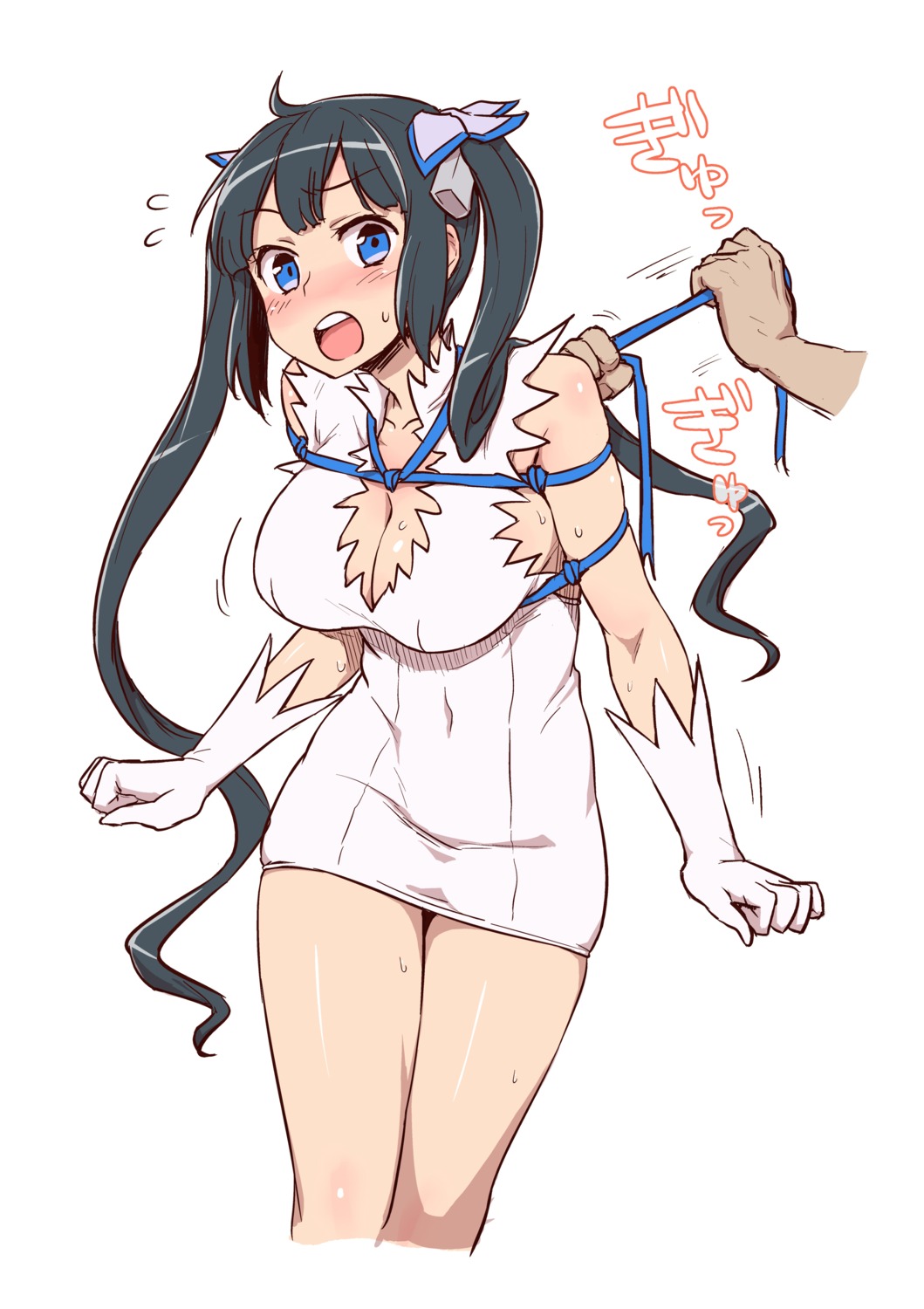 bondage, cleavage, dress, dungeon_ni_deai_wo_motomeru_no_wa_machigatteiru_darou_ka, hestia_(danmachi), itou_yuuji, no_bra