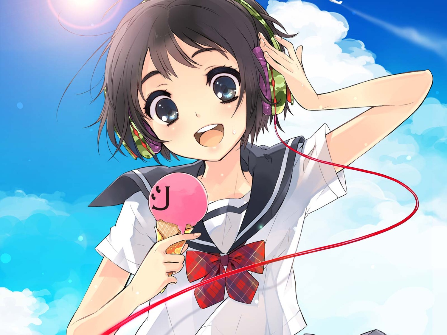 headphones, ito_noizi, jpeg_artifacts, seifuku, wallpaper