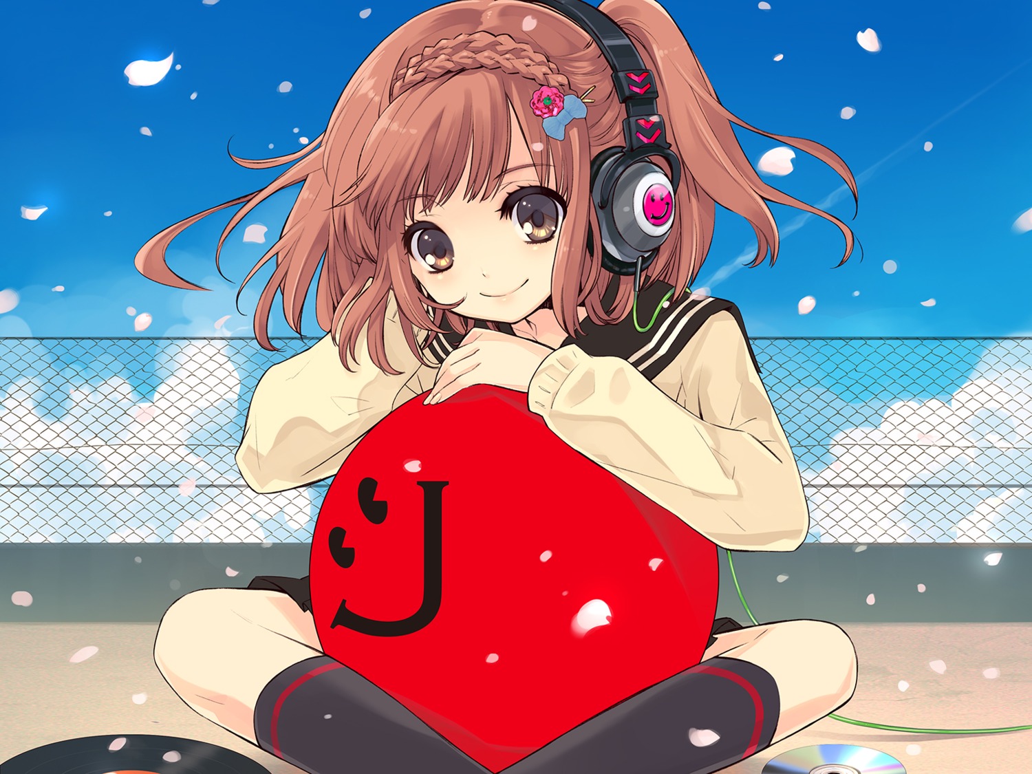 aliasing, headphones, ito_noizi, seifuku, wallpaper
