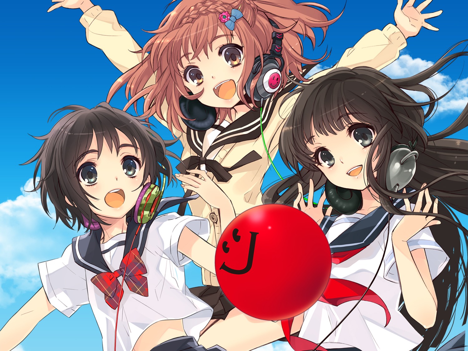 headphones, ito_noizi, seifuku, wallpaper