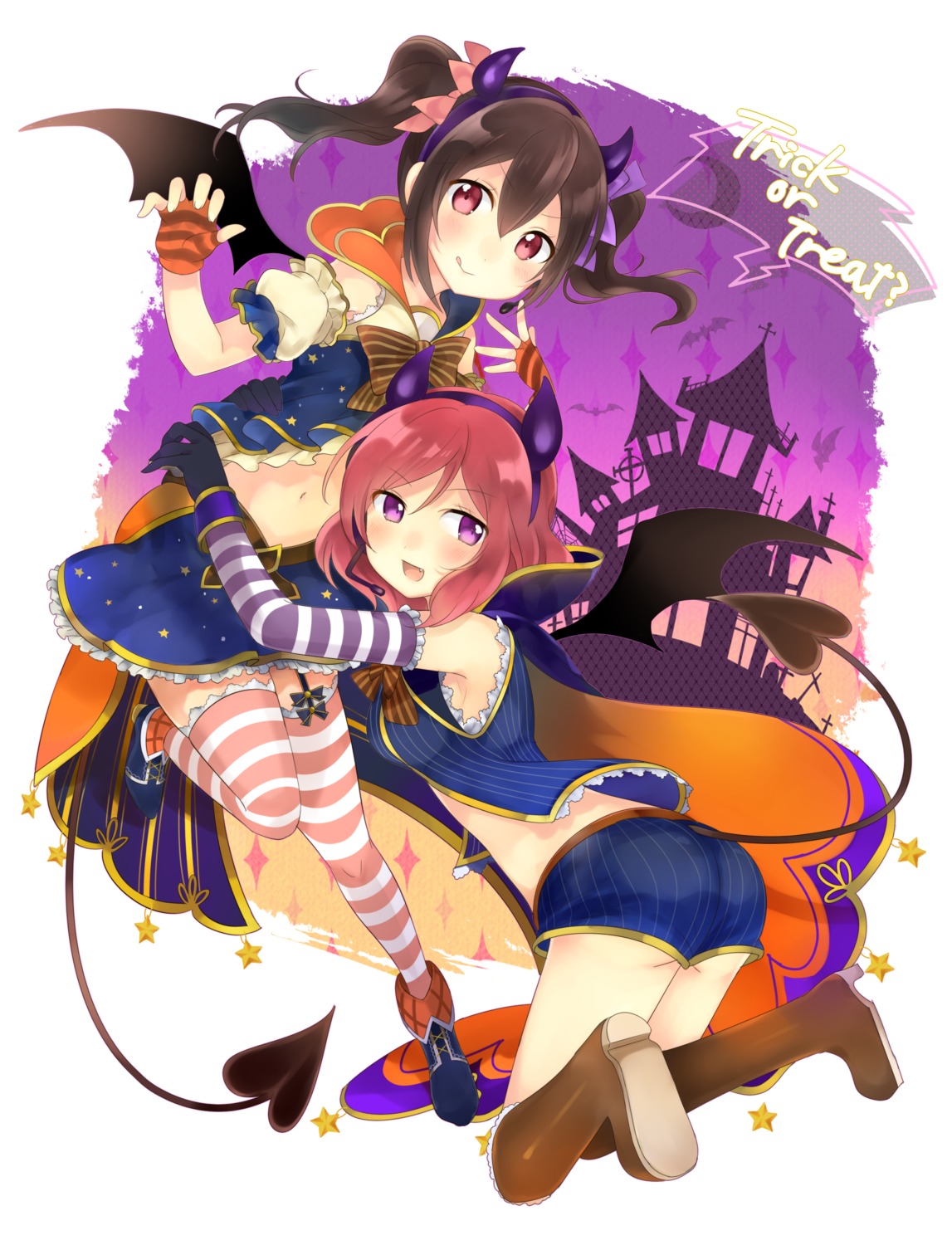 ass, halloween, horns, kakizato_shinano, love_live!, love_live!_(series), nishikino_maki, stockings