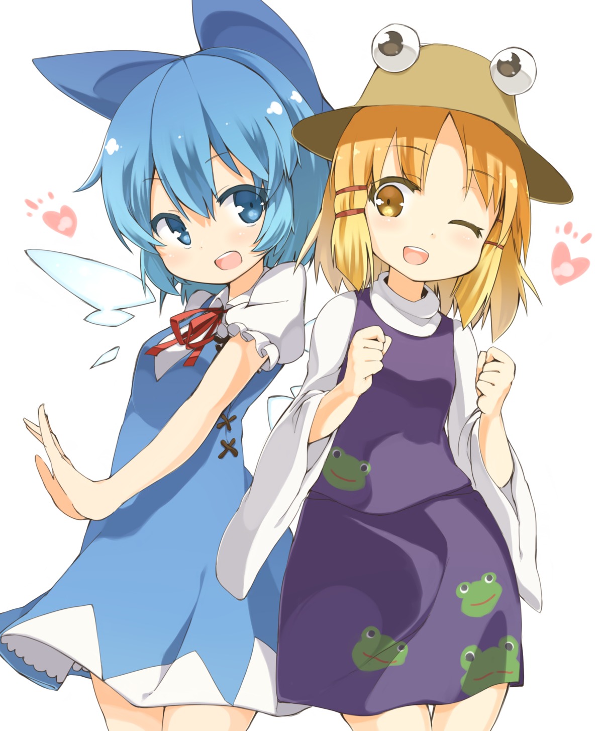 cirno, dress, moriya_suwako, tekka-maki, touhou, wings