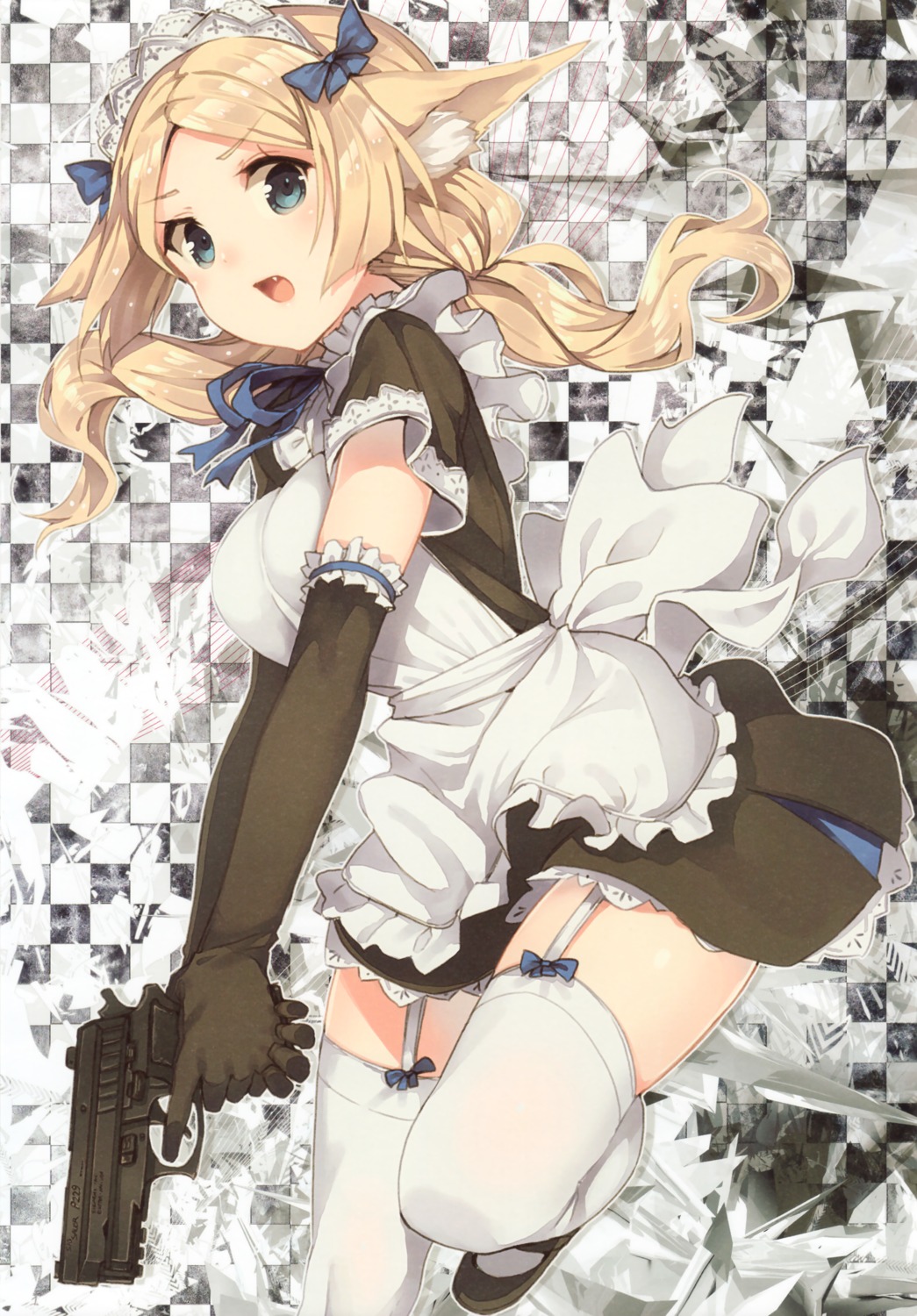 animal_ears, gun, hiiragi_ryou, maid, paseri, stockings, thighhighs