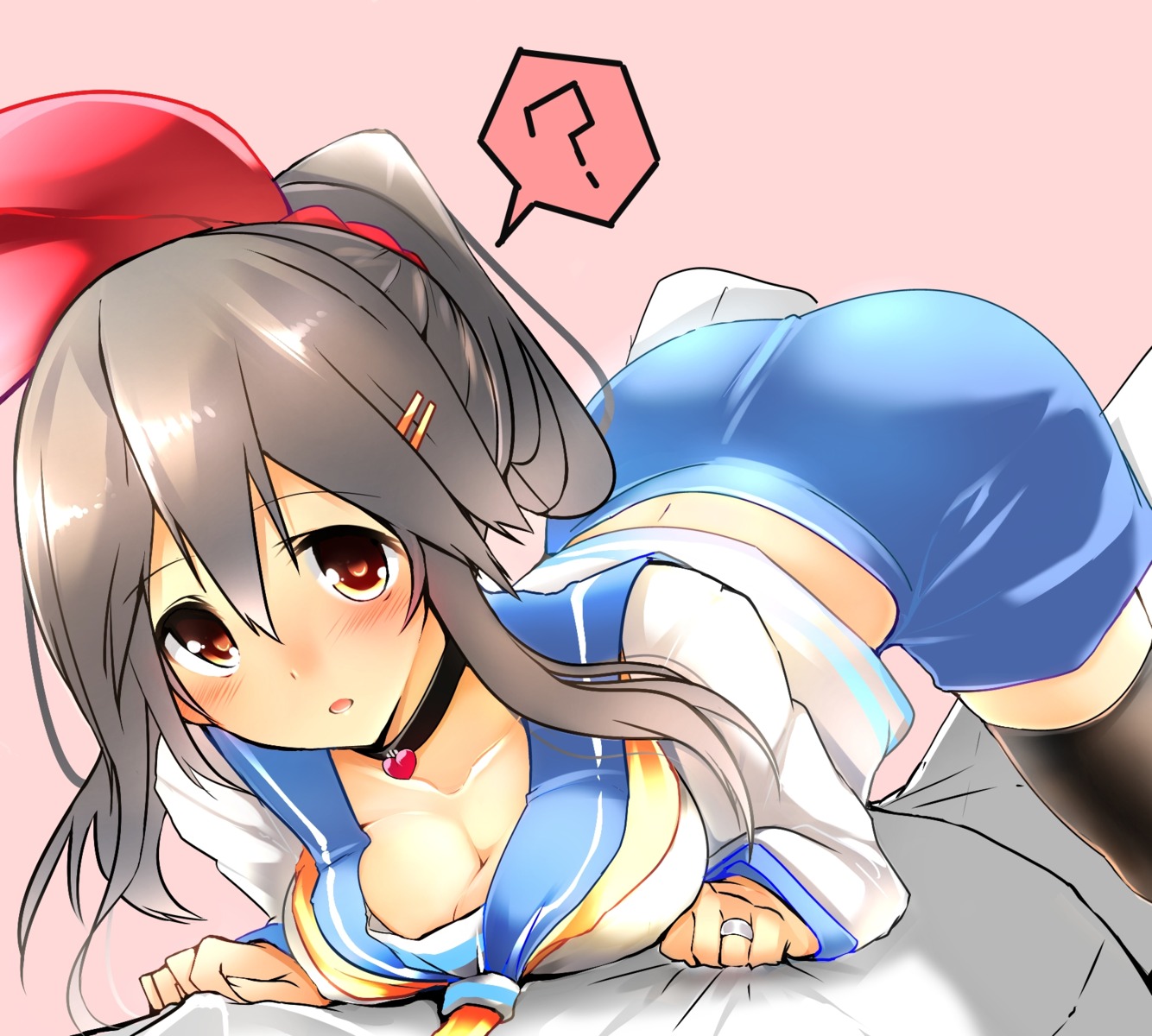 aoba_(kancolle), ass, cleavage, cosplay, haruna_(kancolle), kantai_collection, seifuku, thighhighs, tsukui_kachou
