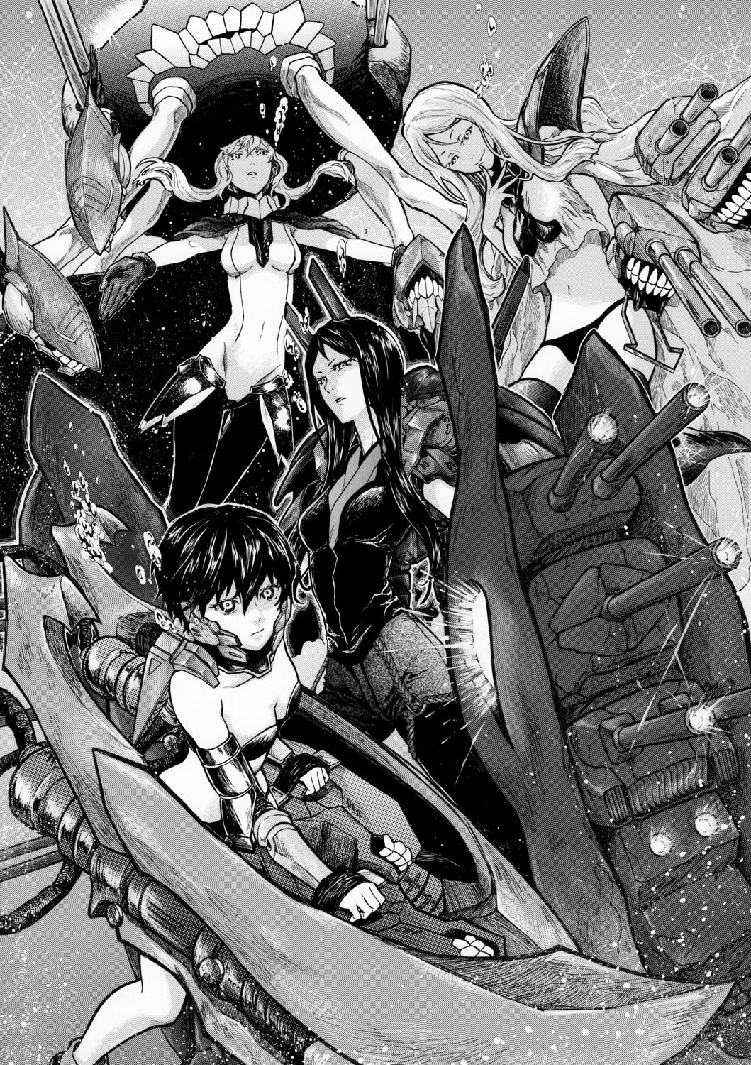bikini, bodysuit, cleavage, kantai_collection, monochrome, munmu-san, ri-class_heavy_cruiser, ru-class_battleship, seifuku, swimsuits, ta-class_battleship, wo-class_aircraft_carrier