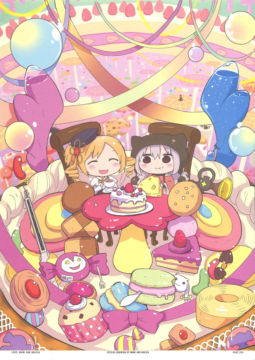 chibi, dress, kyubey, mahou_shoujo_madoka_magica, momoe_nagisa, sankakuhead, tomoe_mami