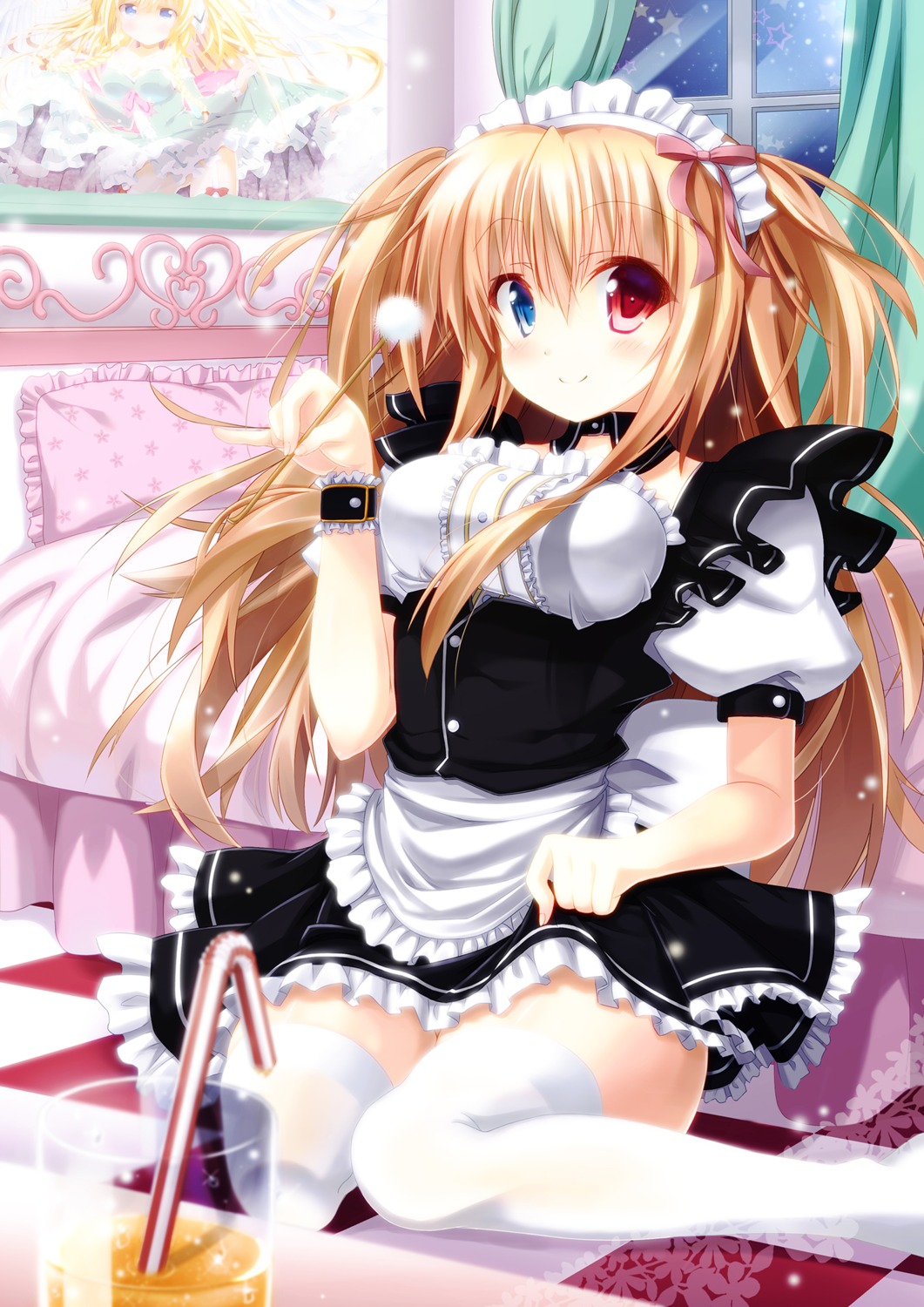 heterochromia, maid, sekki_moka, thighhighs