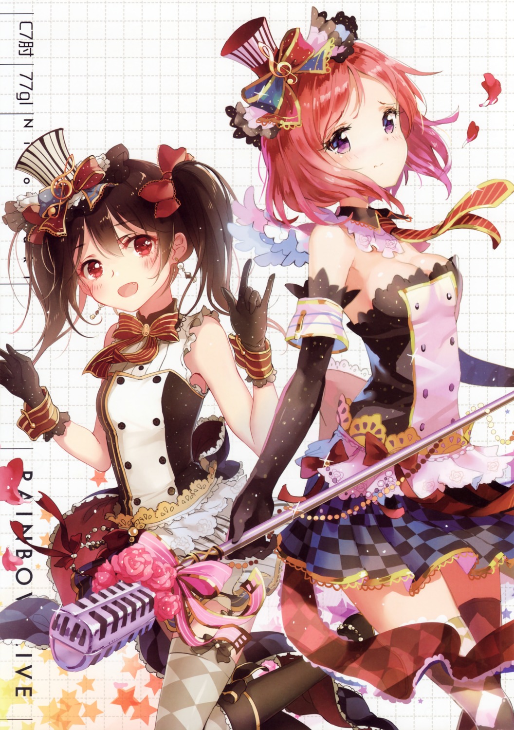 77gl, cleavage, kieta, love_live!, love_live!_(series), nishikino_maki, thighhighs, yazawa_nico