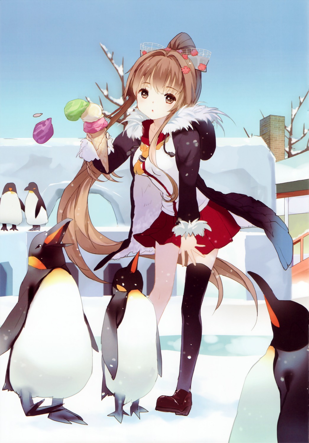 kantai_collection, penguin, seifuku, sheska_xue, thighhighs, yamato_(kancolle)