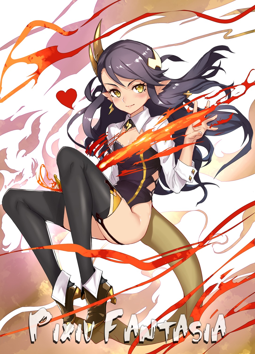 cleavage, heels, horns, pixiv_fantasia, pixiv_fantasia_t, pointy_ears, realmbw, stockings