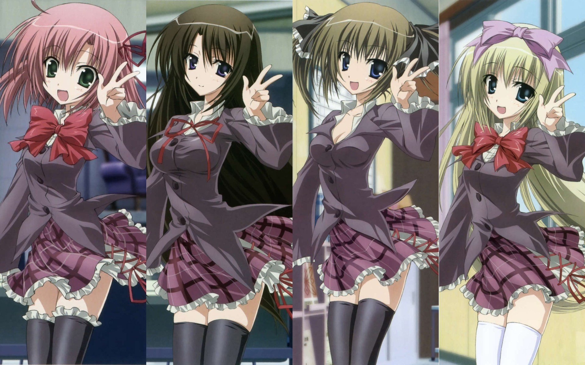 akaba_chizuru, cleavage, open_shirt, sakurano_kurimu, seifuku, seitokai_no_ichizon, shiina_mafuyu, shiina_minatsu