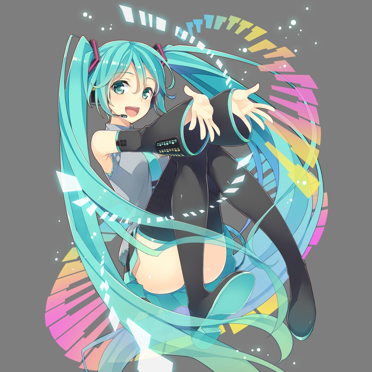 hatsune_miku, kuroi_(liar-player), thighhighs, transparent_png, vocaloid