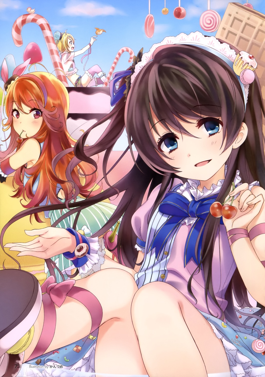 kanzume_shima, nonohara_hime, tamasaka_makoto, thighhighs, tokyo_7th_sisters, usuta_sumire