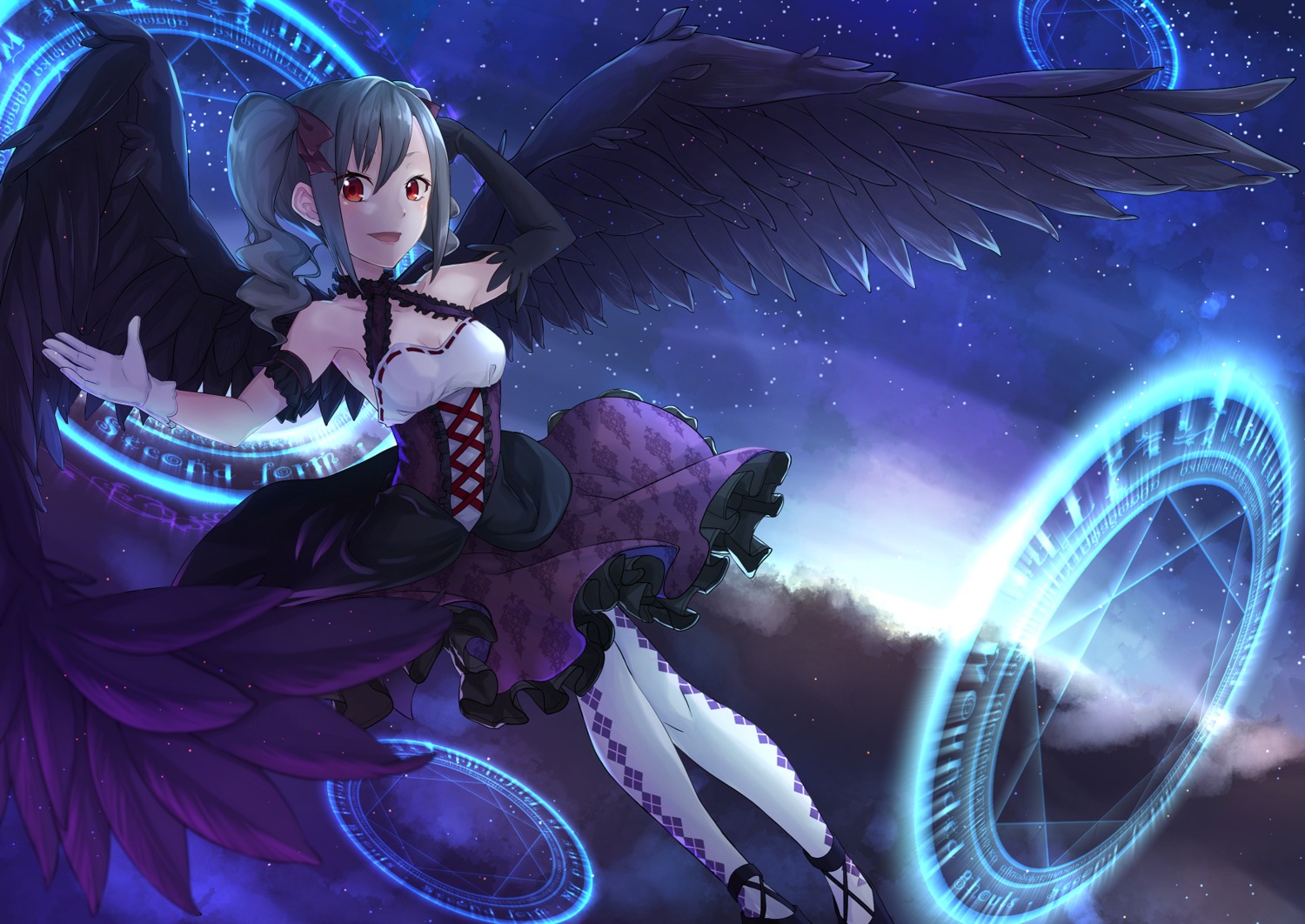 cleavage, dress, kanzaki_ranko, lip-mil, pantyhose, the_idolm@ster, the_idolm@ster_cinderella_girls, wings