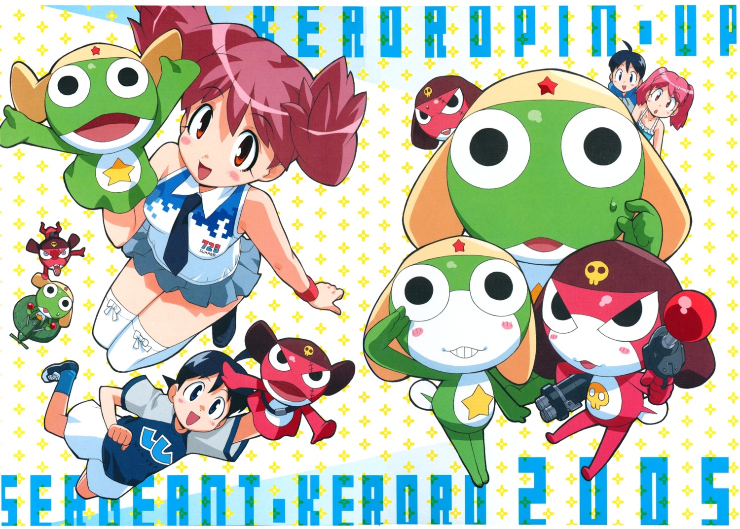 giroro, gun, hinata_fuyuki, hinata_natsumi_(keroro_gunsou), keroro, keroro_gunsou, thighhighs, yoshizaki_mine