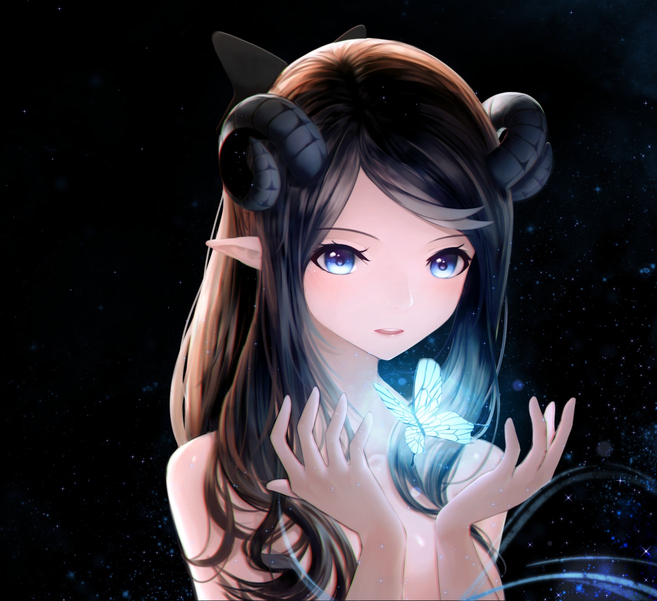 ariinine, horns, naked, pointy_ears