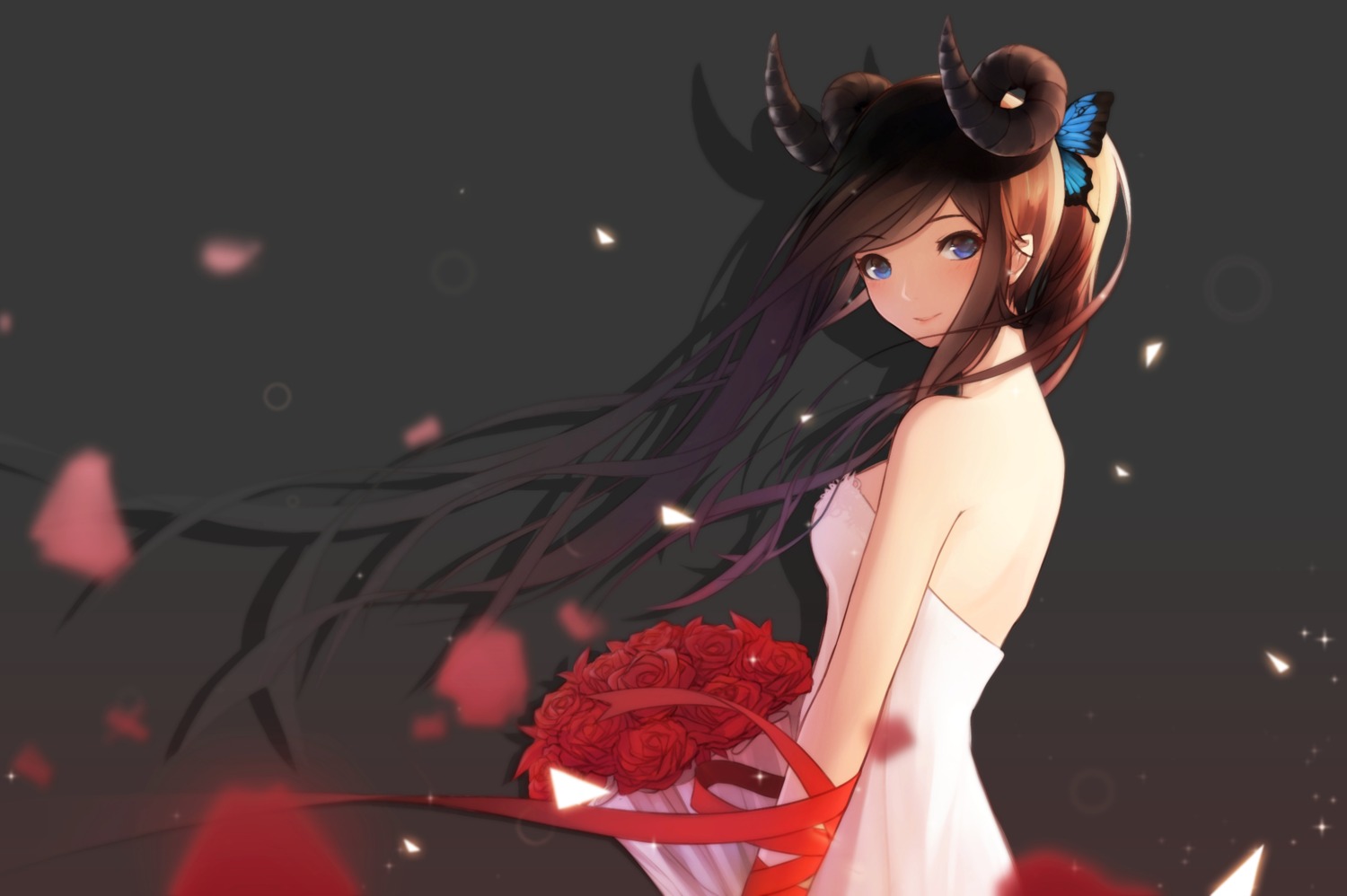ariinine, dress, horns, no_bra