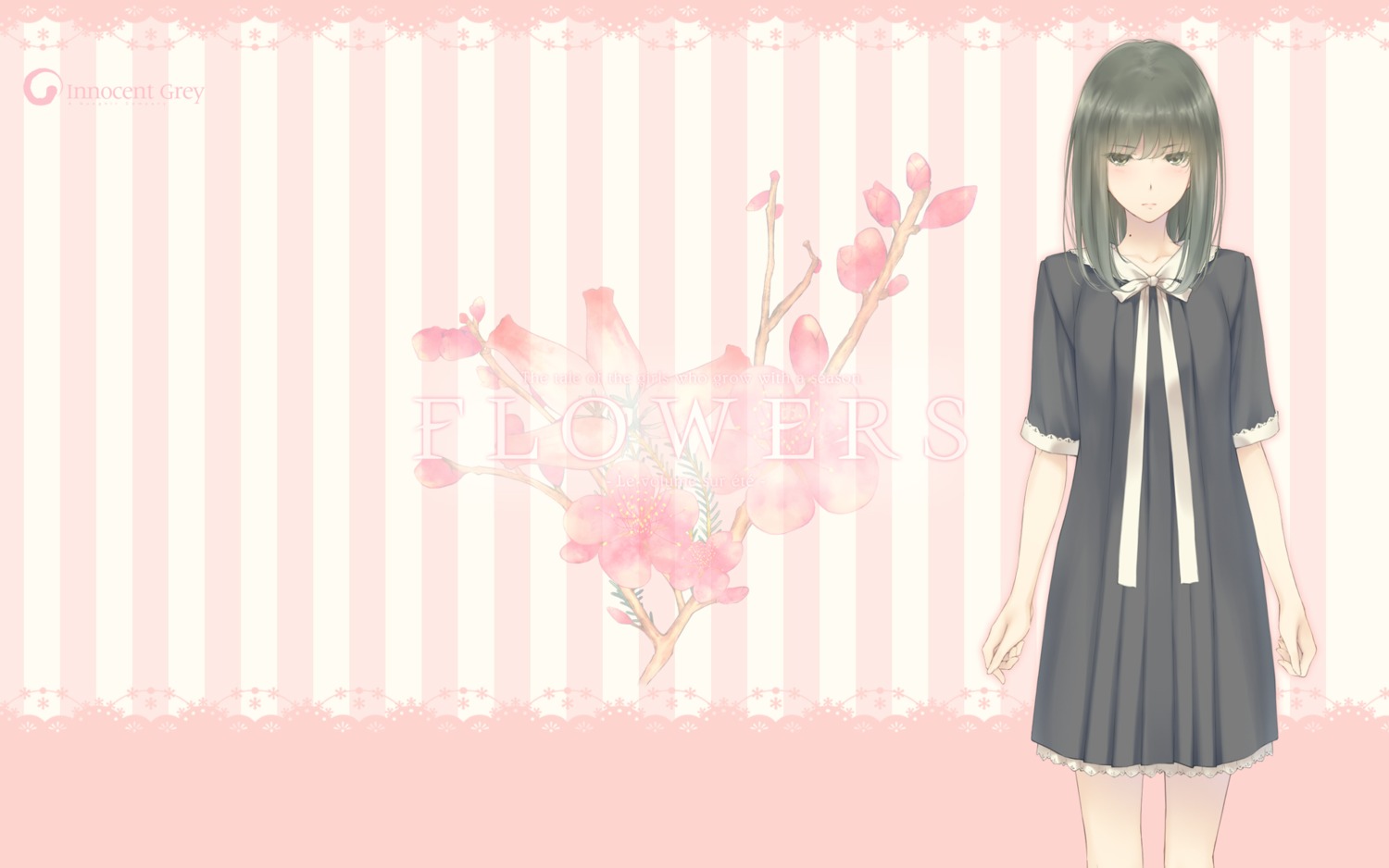 flowers, innocent_grey, seifuku, sugina_miki, takasaki_chidori, wallpaper