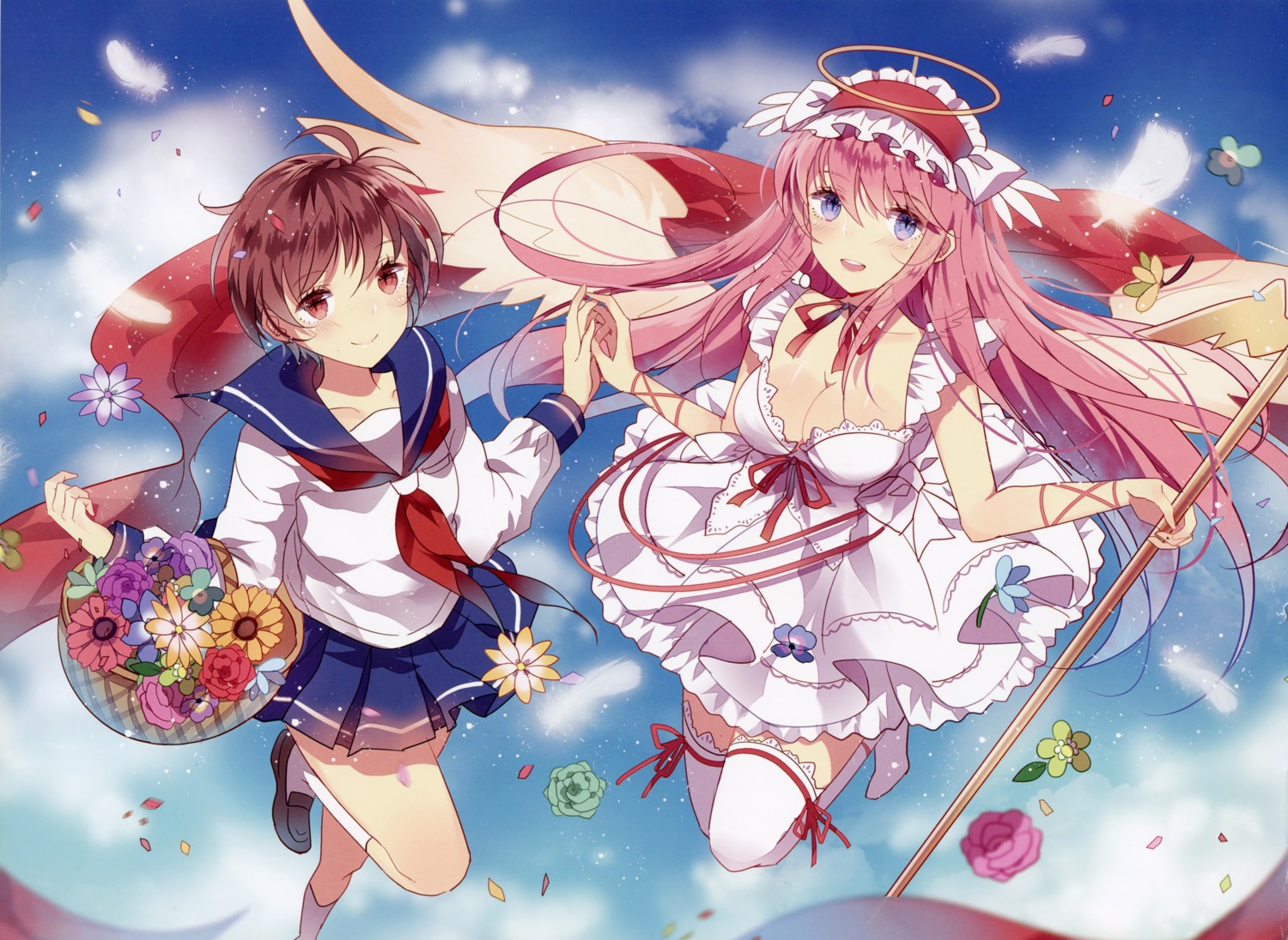 cleavage, domotolain, haramura_nodoka, miyanaga_saki, saki, seifuku, thighhighs, wings