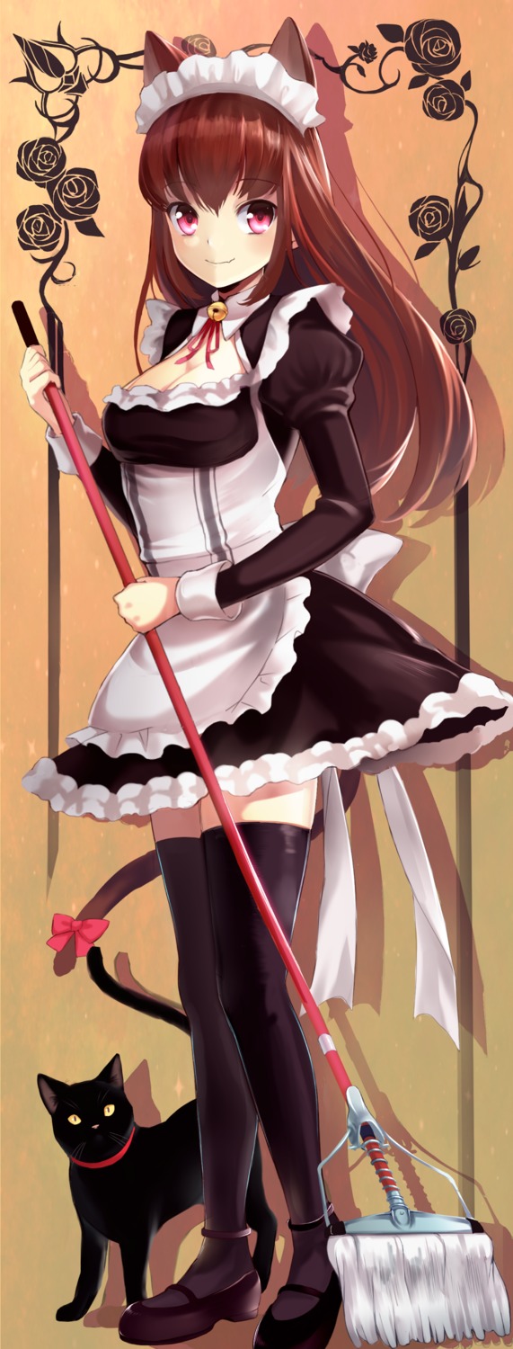 animal_ears, cleavage, dress, maid, neko, nekomimi, pn2_maru, thighhighs